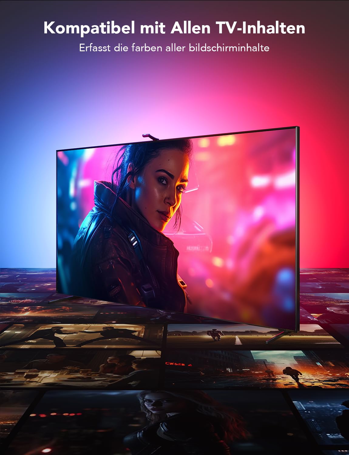 Govee Envisual TV Hintergrundbeleuchtung T2 mit Dual-Kamera für 75-85 Zoll | für 75-85 Zoll Fernseher und PC, RGBIC WiFi LED Strip kompatibel mit Alexa und Google Assistant doppelte Lichtperlen, für Dek