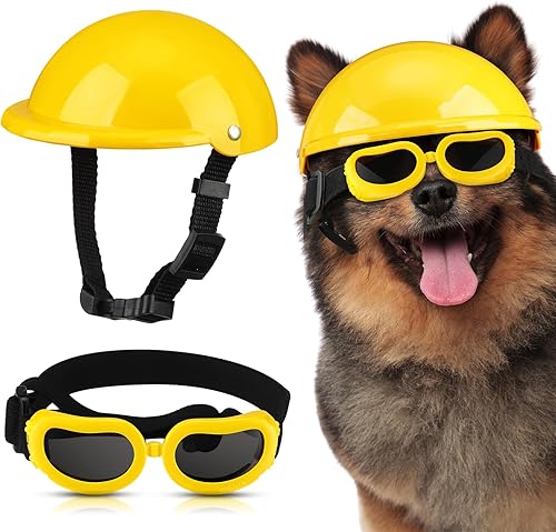 Miniatura 7 de Gafas de sol para perro pequeño, protección UV, gafas de sol para perros, gafas de seguridad duro para motocicleta, sombrero de seguridad con