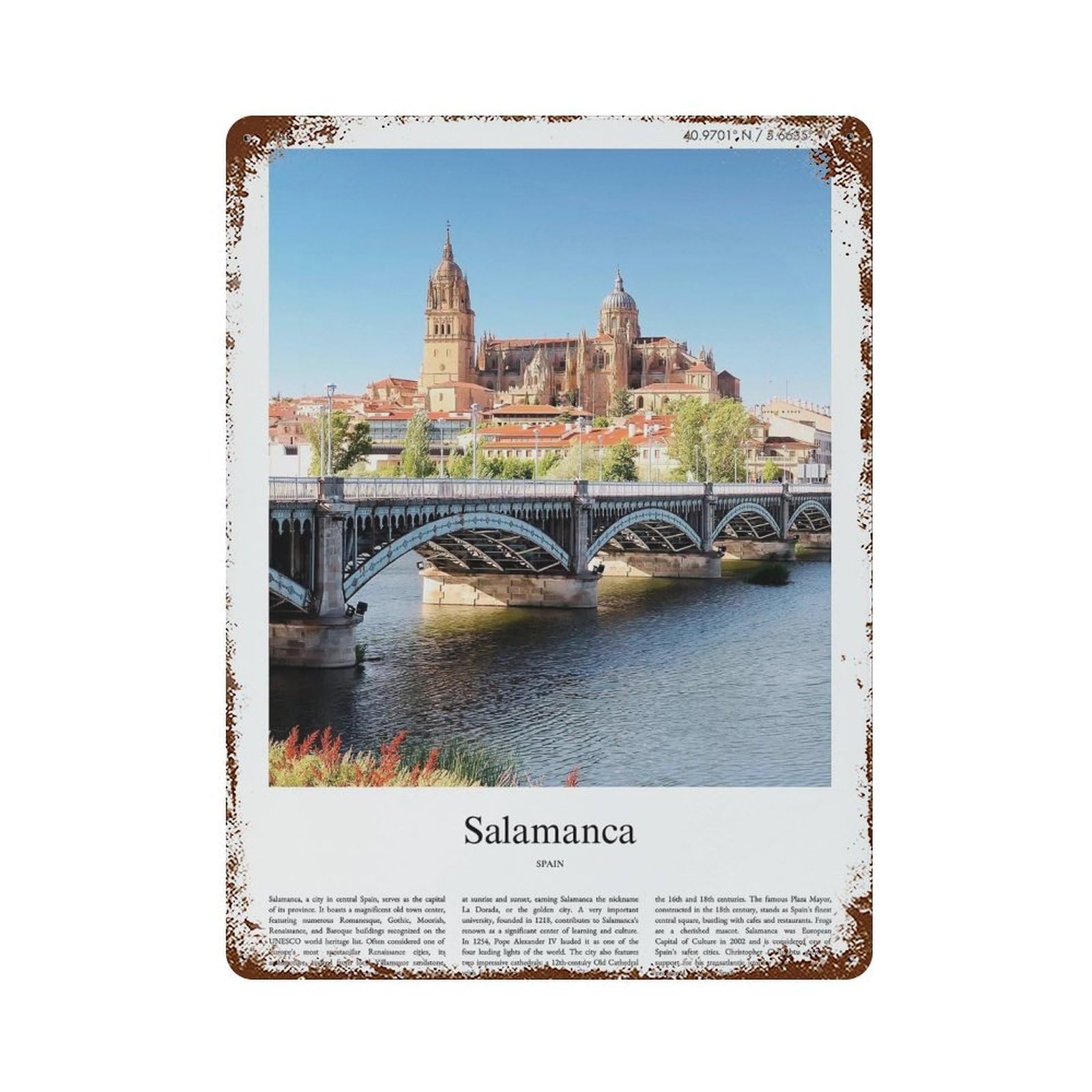 xiaoxiaoshen Salamanca Spain City Scenery Wall Decor Art Metal Tin Poster Modern Home Decor Art Home Bar Shop Decorations Vintage Sign 40x30cm