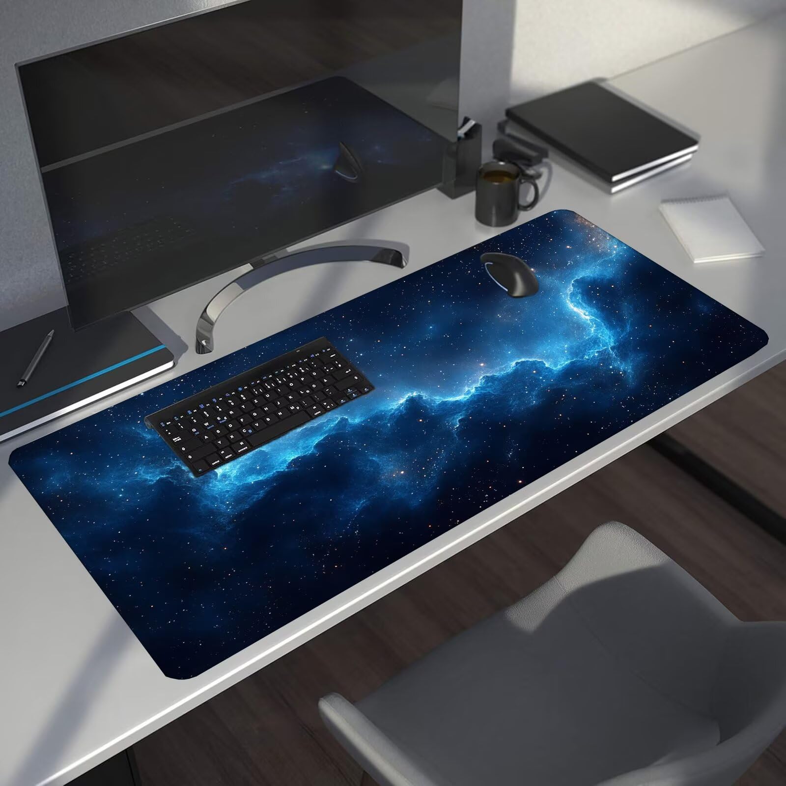 Niebieska podkładka pod mysz XXL Starry Sky 1600 x 800 x 4 mm Podkładka pod mysz do gier, duża wodoodporna antypoślizgowa podkładka na biurko, podkładka pod mysz szyte krawędzie dla graczy, komputer