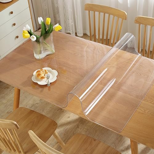 Miniatura 7 de OstepDecor - Protector de mesa de plástico transparente de cloruro de polivinilo (PVC), 116de pulgada de grosor, 35.4 x 59pulgadas, para mesa de