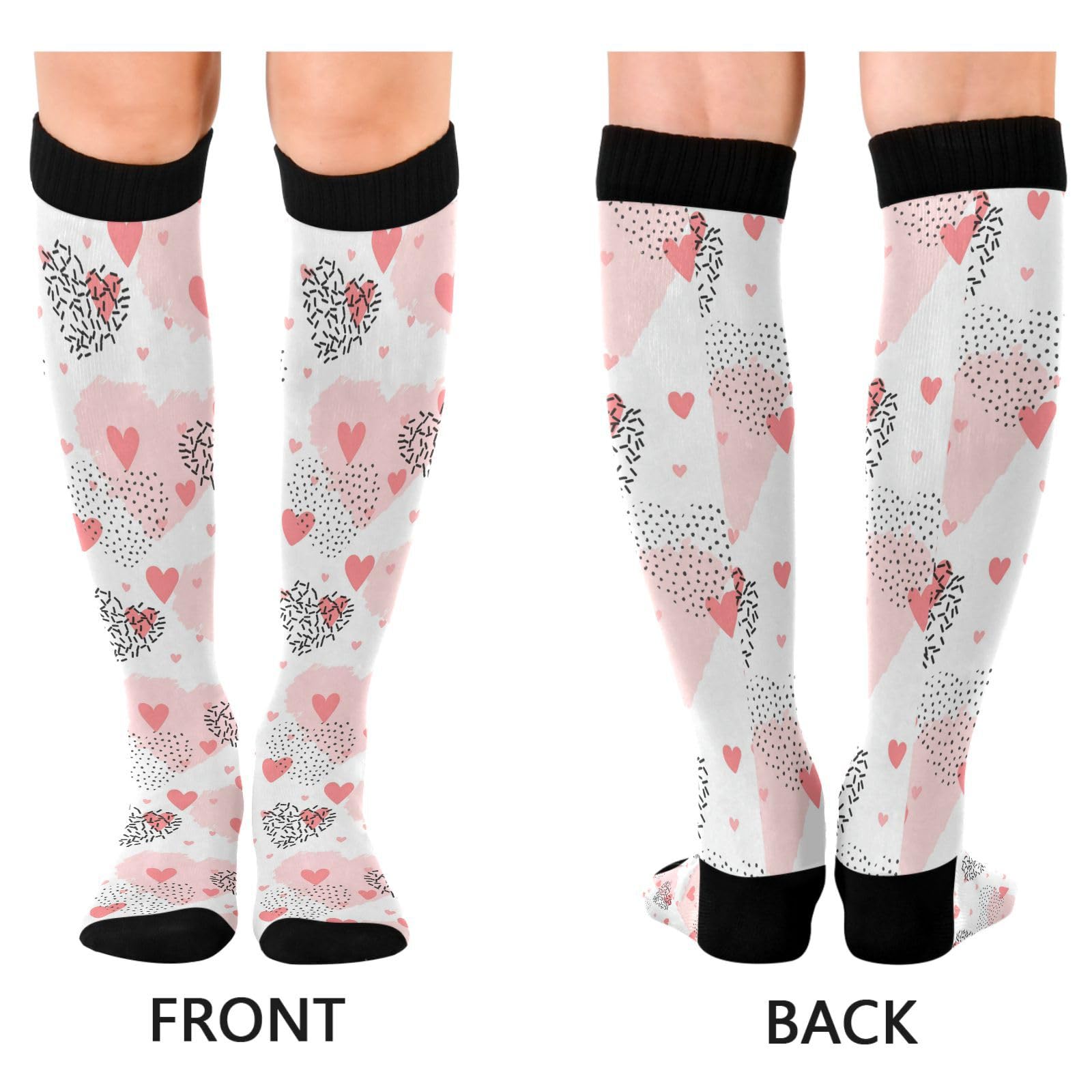 Dussdil Sweet Pink Hearts Compression Socks for Women Men Christmas Circulation Long Knee Socks for Winter Warm Stockings Socks