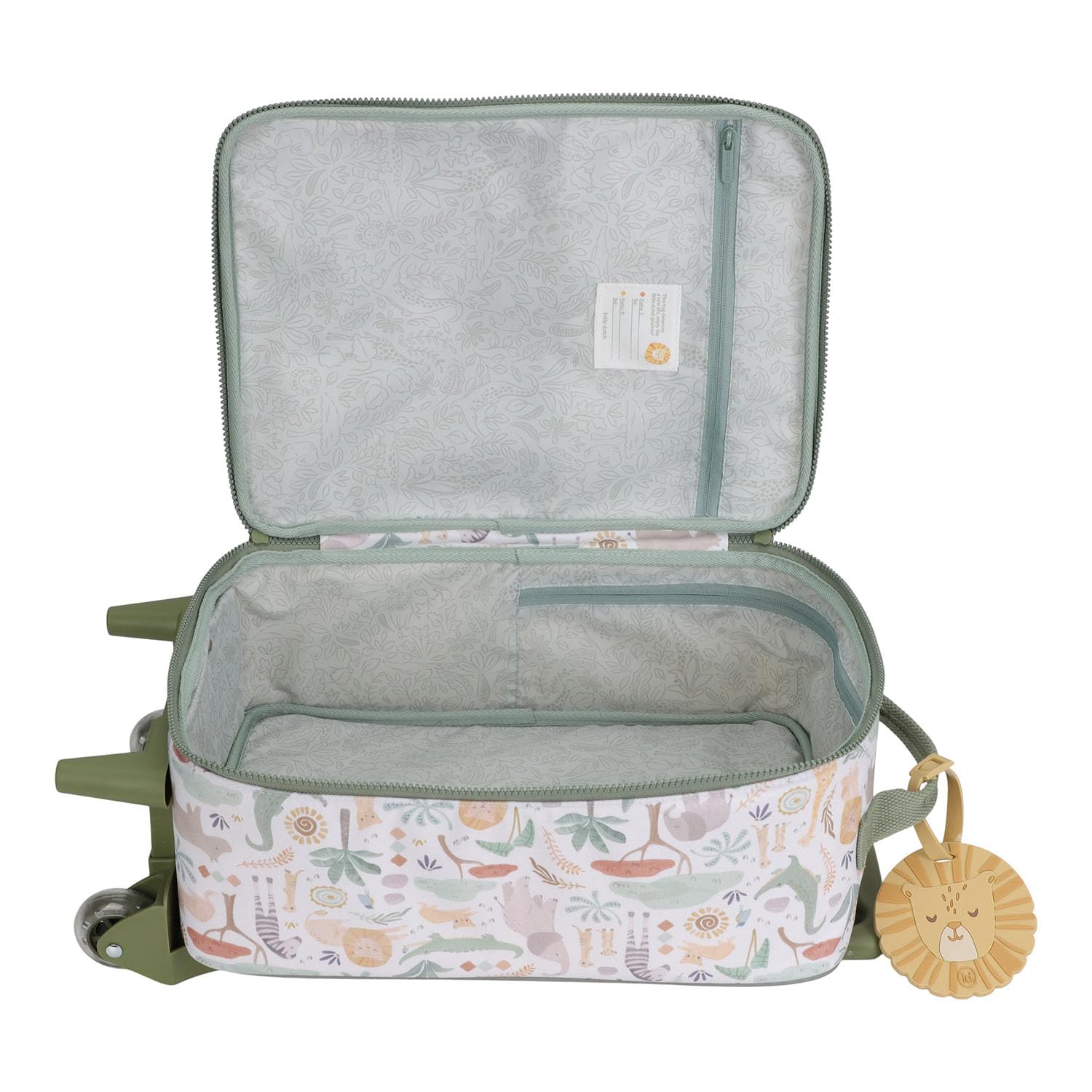 Little Dutch Kinderkoffer - Trolley - Reisekoffer - mit Teleskopstange und Rollen - Handgepäck - für Kinder Jungen und Mädchen - Unisex - Safari Friends - grün/weiß