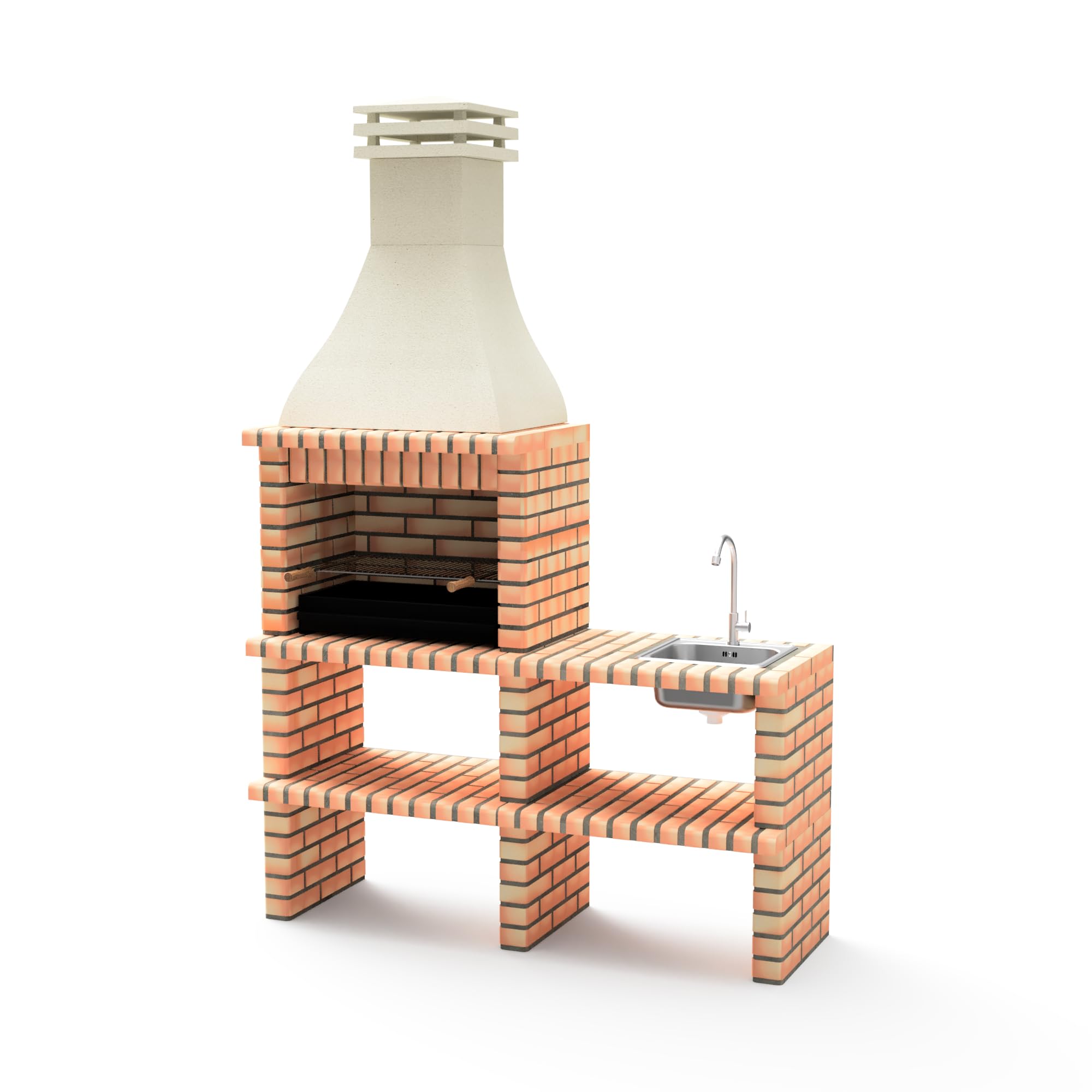 MOVELAR - Barbacoa de Obra Modelo KHIVA PLUS CON SOPORTE LATERAL COMPLETO CON FREGADERO Y GRIFO Y CON PARRILLA (Naranja/Beige - 164 x 58 x 246 cm) REF: M01025 - Uso en Exteriores