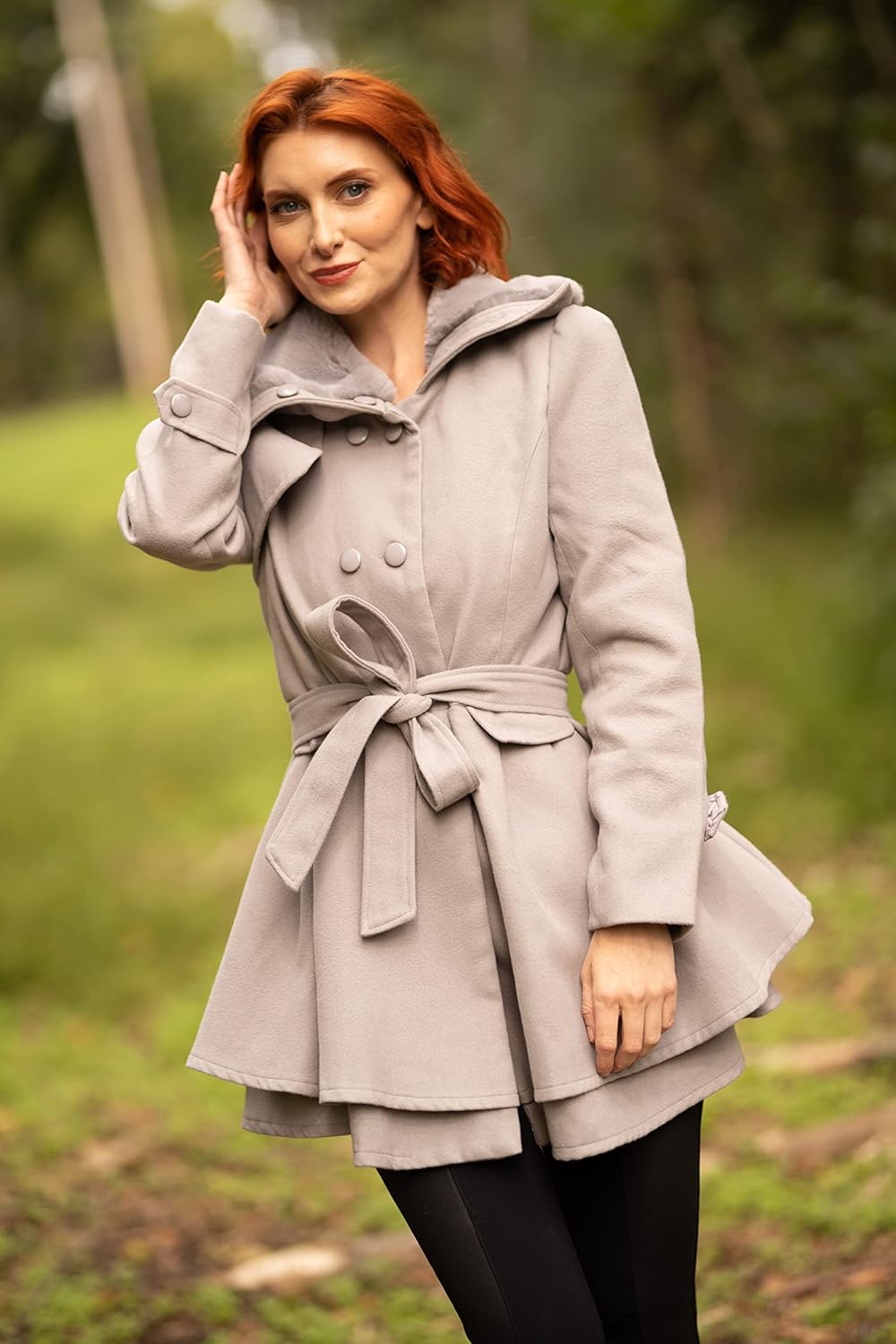 Zeagoo Women’s Fashion Faux Fur Lapel Double-Breasted Thick Wool Trench Coat Winter Warm Jacket S-2XL