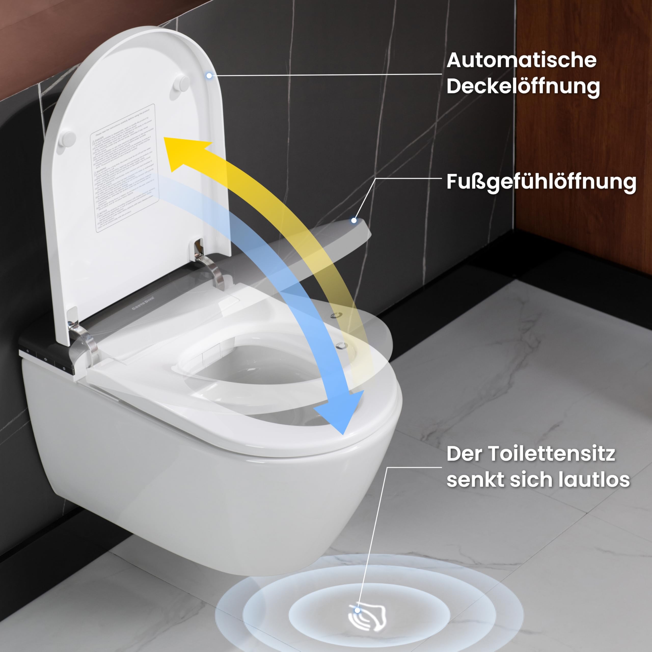 Casta Diva WC z bidetem kompletny zestaw z UV-sterylizacją, wiszące WC z funkcją bidetu, podgrzewane siedzenie, funkcja odkamieniania i neutralizacji zapachów, automatyczne otwieranie i zamykanie
