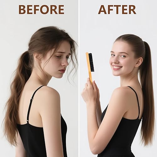 Miniatura 3 de Cepillo de cerdas de jabalí para cabello liso y con volumen, antifrizz, cola de caballo elegante, moños y cabello de borde, para peinar Accesorios