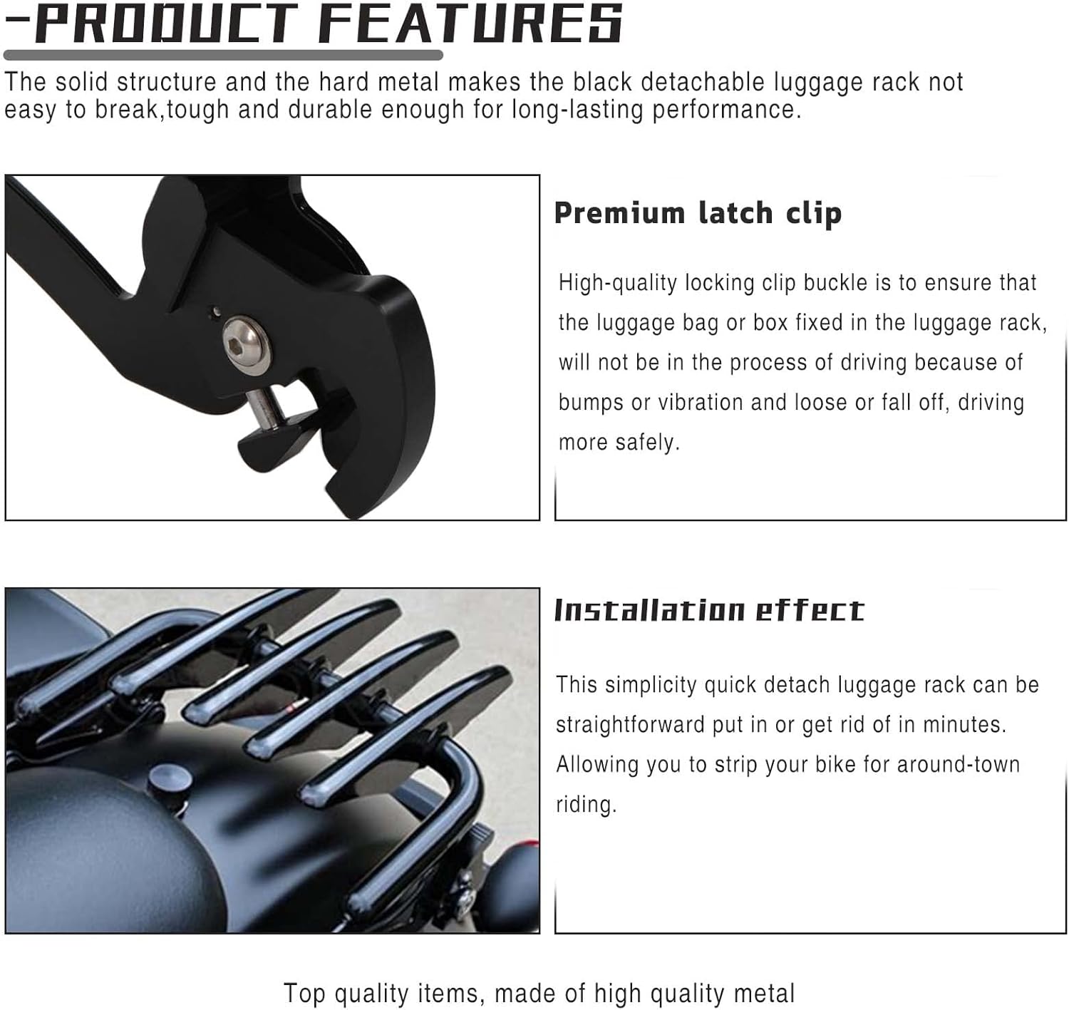 DREAMIZER Gloss Black Detachable Stealth Luggage Rack Compatible with Harley Touring Road King 09-23
