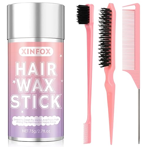 Barra de cera para el cabello, cepillo liso para cabello, cera en barra para cabello suelto, set de accesorios para peinado con peine de cola de 4 de Xinfox