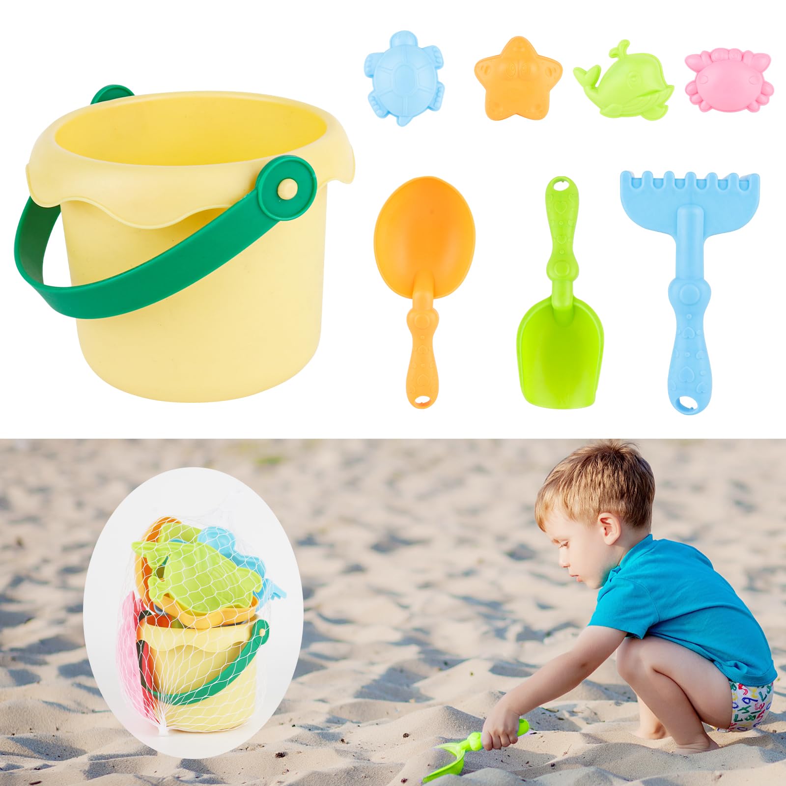 Hojalis Juguetes de Playa para Niños, 8 Pcs Juguetes Playa, Cubo de Playa para Niños con Moldes de Arena, Juguetes Arena, Juguetes Playa Bebes 1 Año, Cubo Playa Niños, Cubo Playa Bebe para Niño Niña