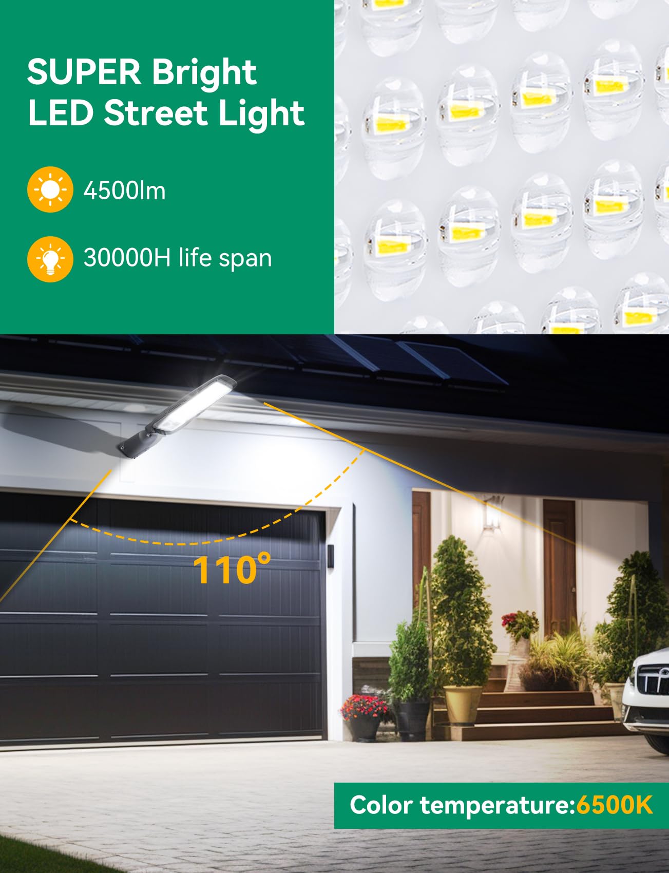 Aigostar Farola LED,50W,luz blanca fría 6500K,4500lm Luz LED Para Exterior,Impermeable IP65,Protección de Impactos IK08.Iluminación led para Patios,Aparcamientos,Calle,Jardines,No incluye soporte
