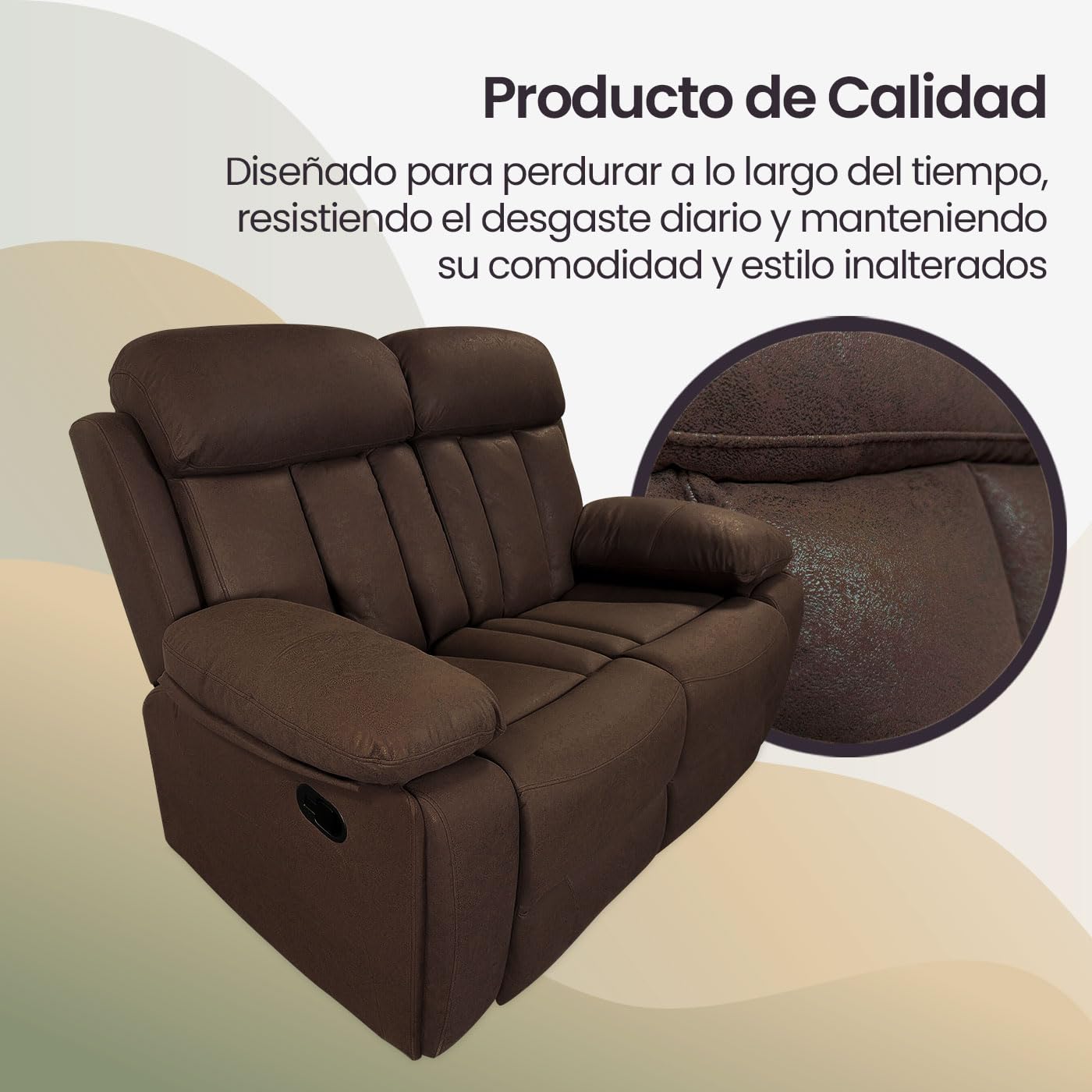 Homey - Sofá de 2 Plazas con Función Relax, Modelo Havana con Reclinación Manual de Respaldo y Resposapiés, Medidas: 152 cm (Ancho) x 103,5 cm (Alto) x 93 cm (Fondo), Choco