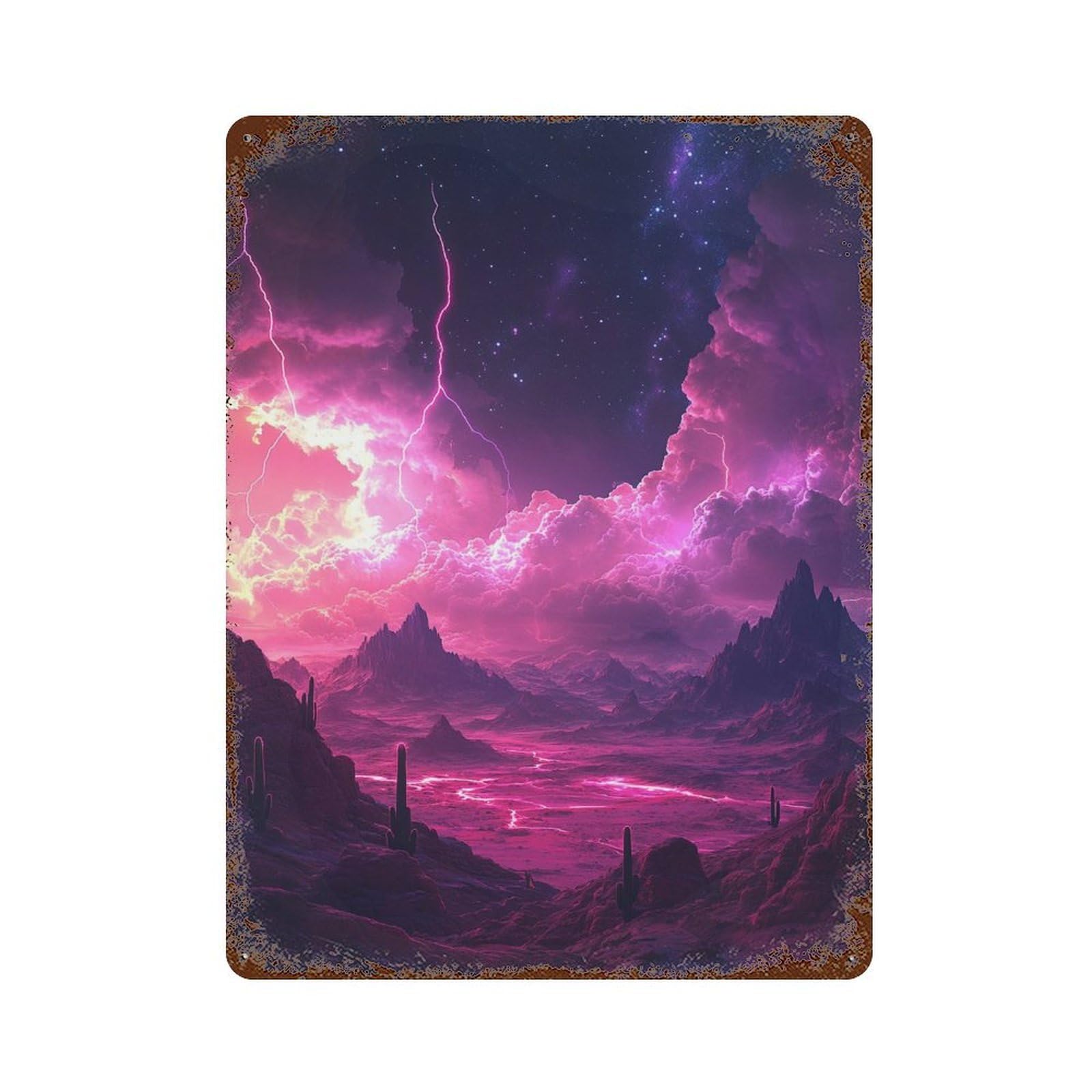Desert Lightning Storm Vintage Metal Tin Sign 15.7"x11.8", Vintage Wall Decor for Garage, Pub Or Kitchen