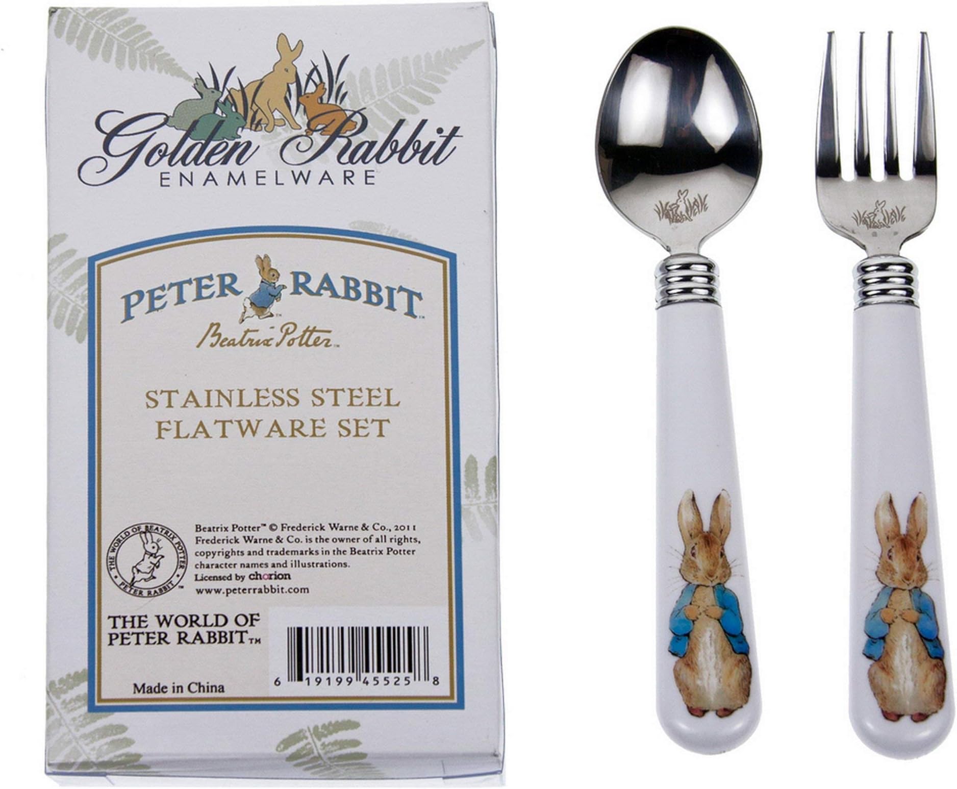 Golden Rabbit Enamelware Flatware Gift Set, Fork and Spoon, Peter Rabbit