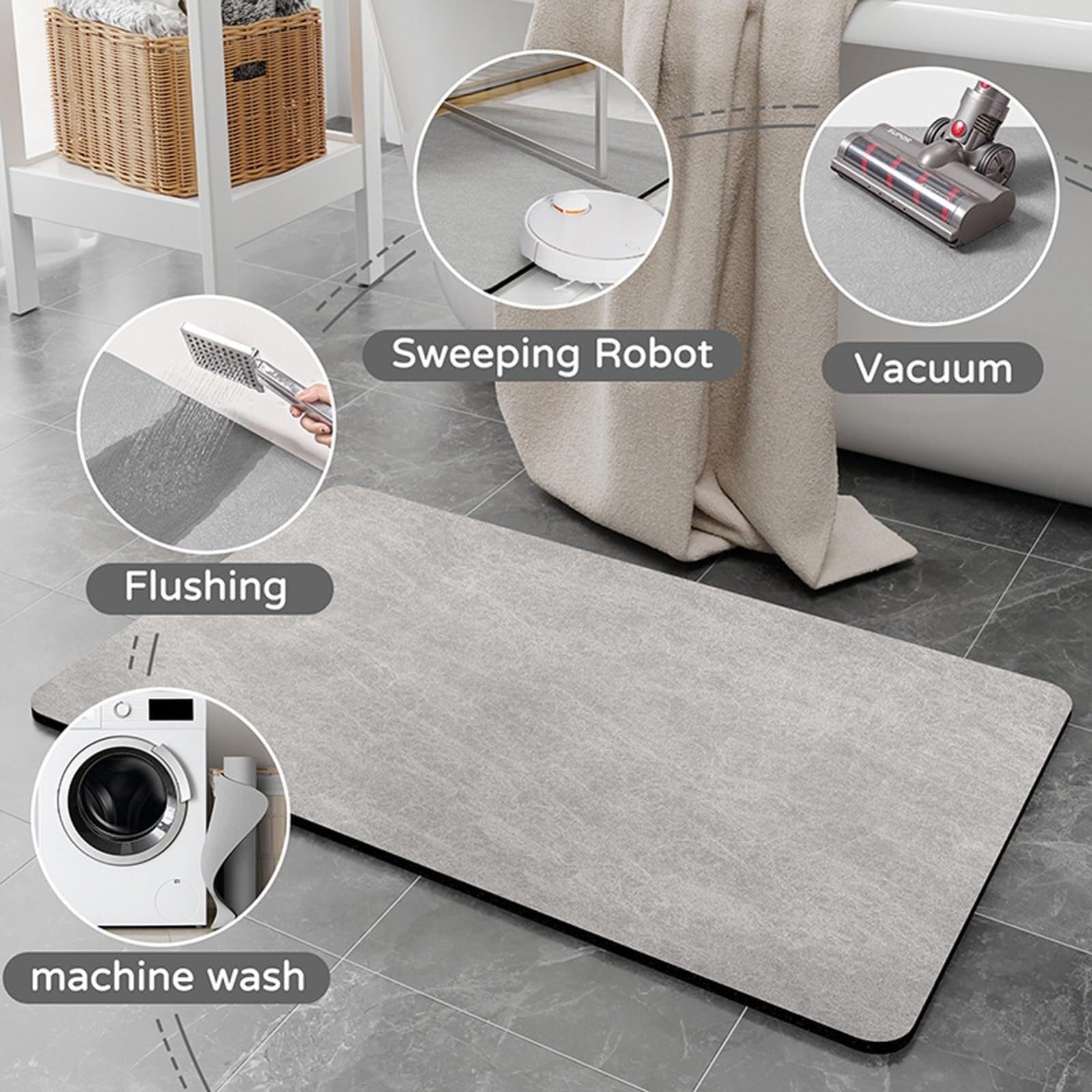 Tappetino da Bagno in Pietra Diatomite 50X80cm, Tappeto da Antiscivolo Adatto per Bagno Docce Cucina, Tappetini con Fondo in Gomma per Indoor Floor & Door Mat