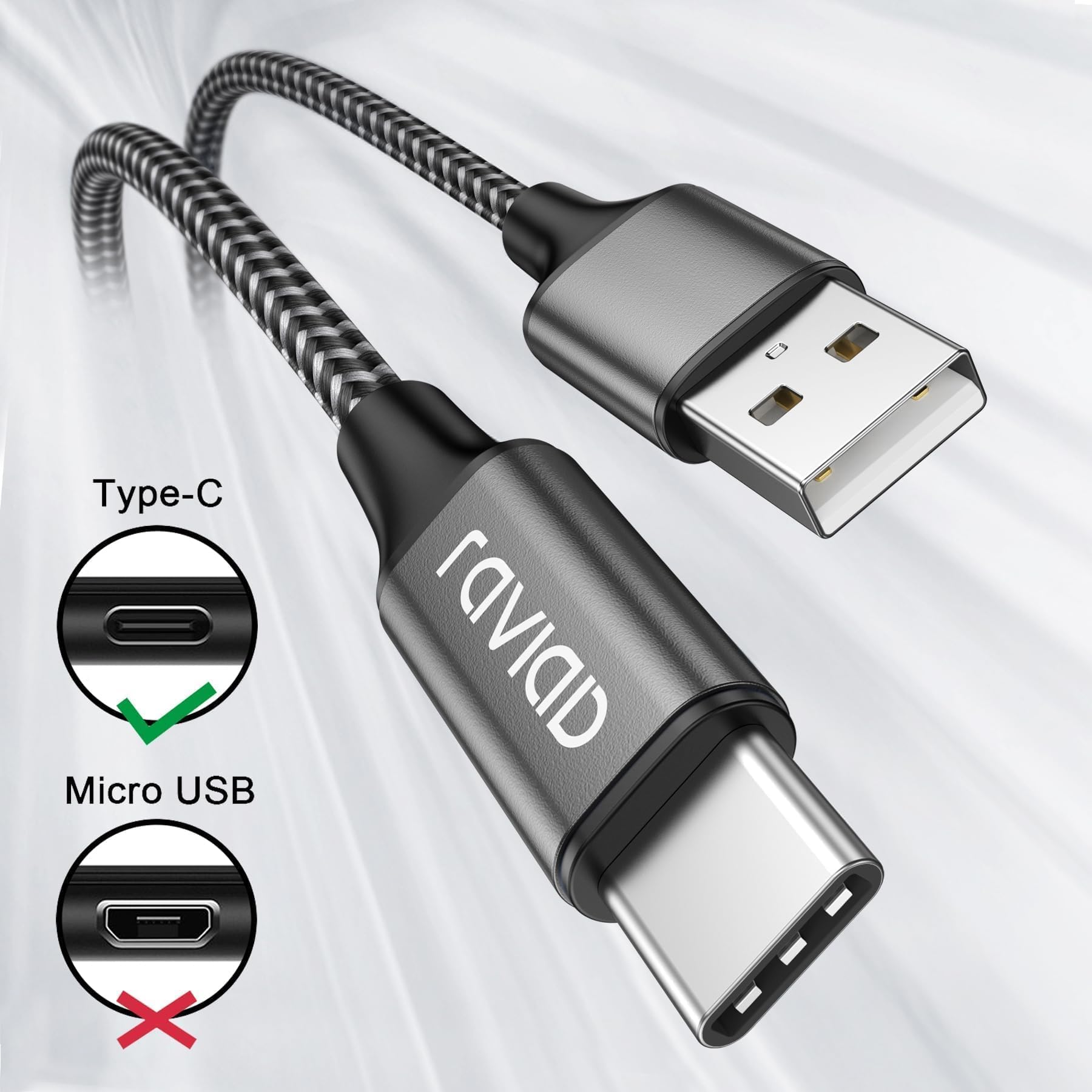 RAVIAD Cavo USB Tipo C [2Pezzi, 2m] Nylon Cavo USB C di Ricarica Rapida e Trasferimento Dati per iPhone 17 16 15 Pro Max, Samsung Galaxy S24/ S23/ S22/ S21/ S9/ S8/ Note9/ 8, MacBook, OnePlus 6T