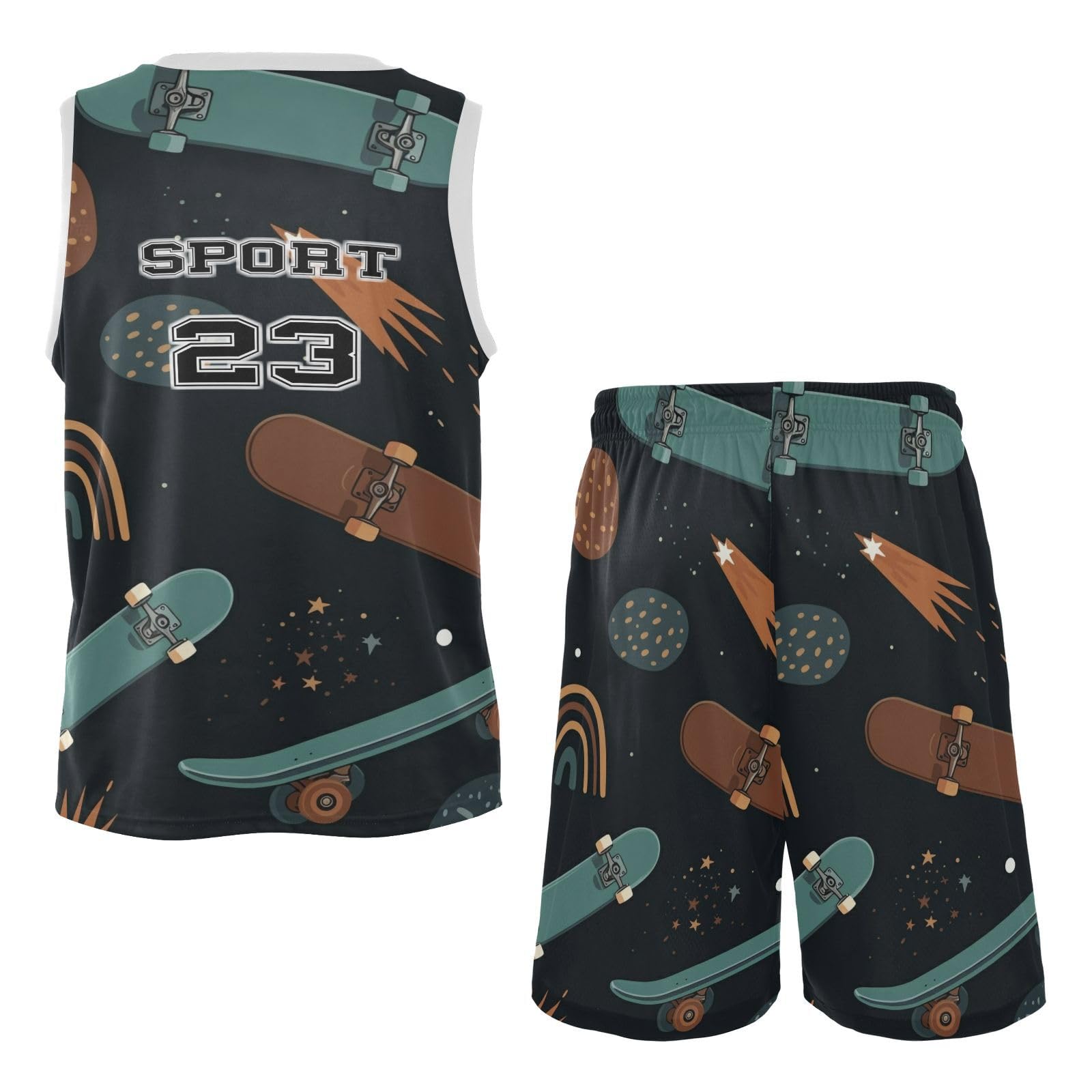FLildon Skateboards Shooting Stars Boys Basketball Jersey Set Tank Top Shorts Tracksuit Sport Training Suit for Kids, XL