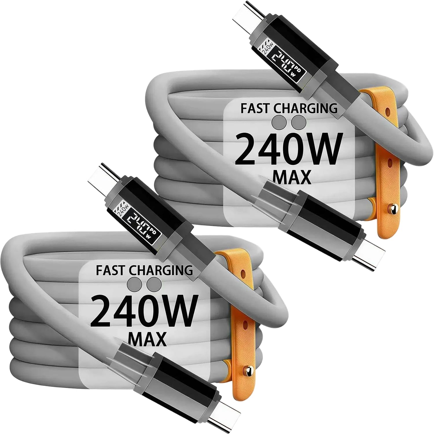 Cable USB C a C de 240 W para iPhone 17, cable de carga rápida, silicona flexible [5 pies, paquete de 2] cable de carga tipo C E-Marker [gris]