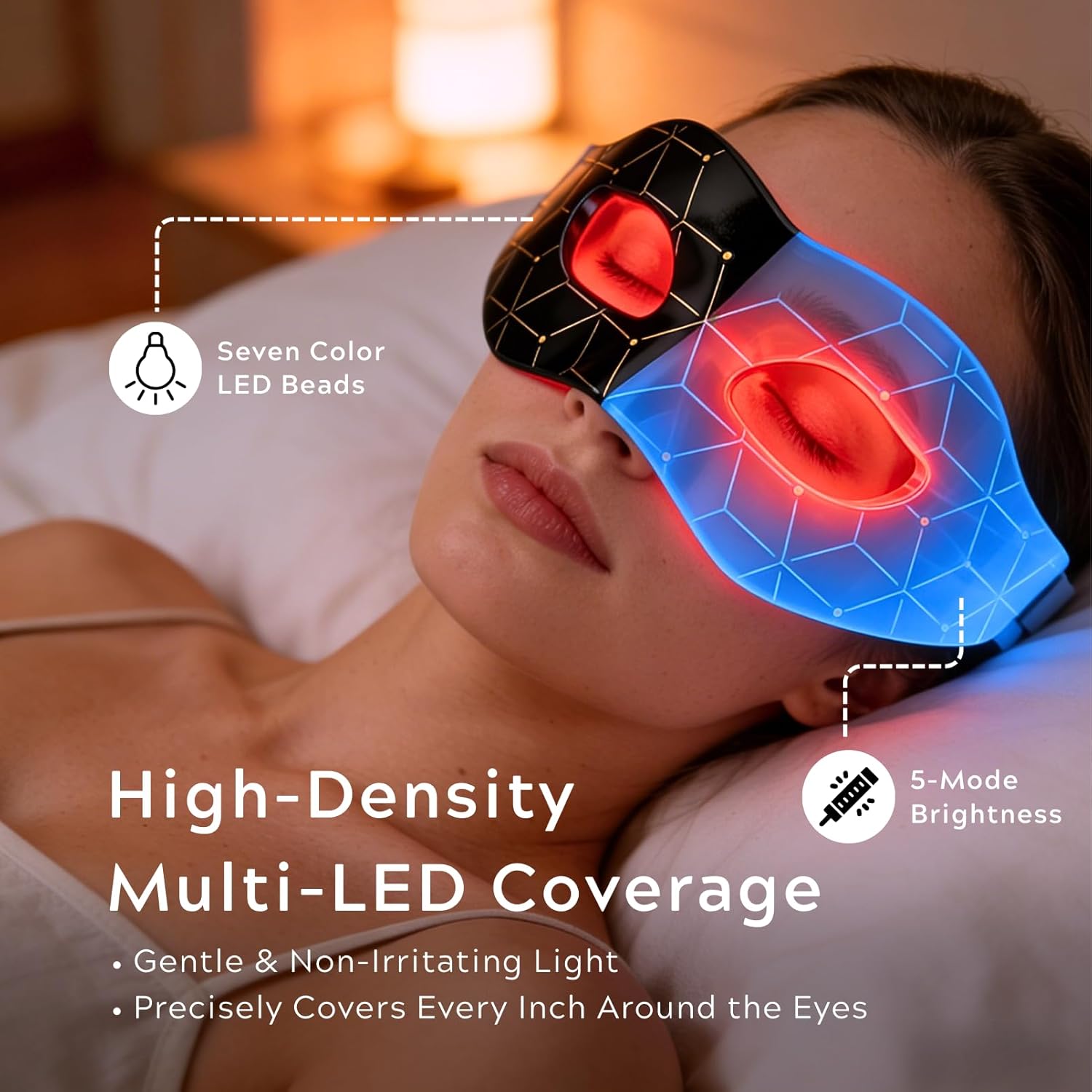 Red Light Eyes Mask, 7-Color-Light, 5 Modes & 30-Min Timer, LED Eye Mask for Under Eye Appearance, Dark Circles, Eye Bags & Fine Lines, Red Light Mask for Home, Travel & Bedtime Routine - Image 2