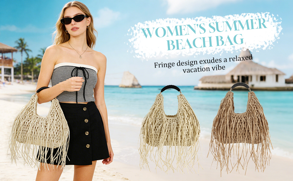 Bolso de playa GOKTOW con flecos tejido para mujer miniatura 7