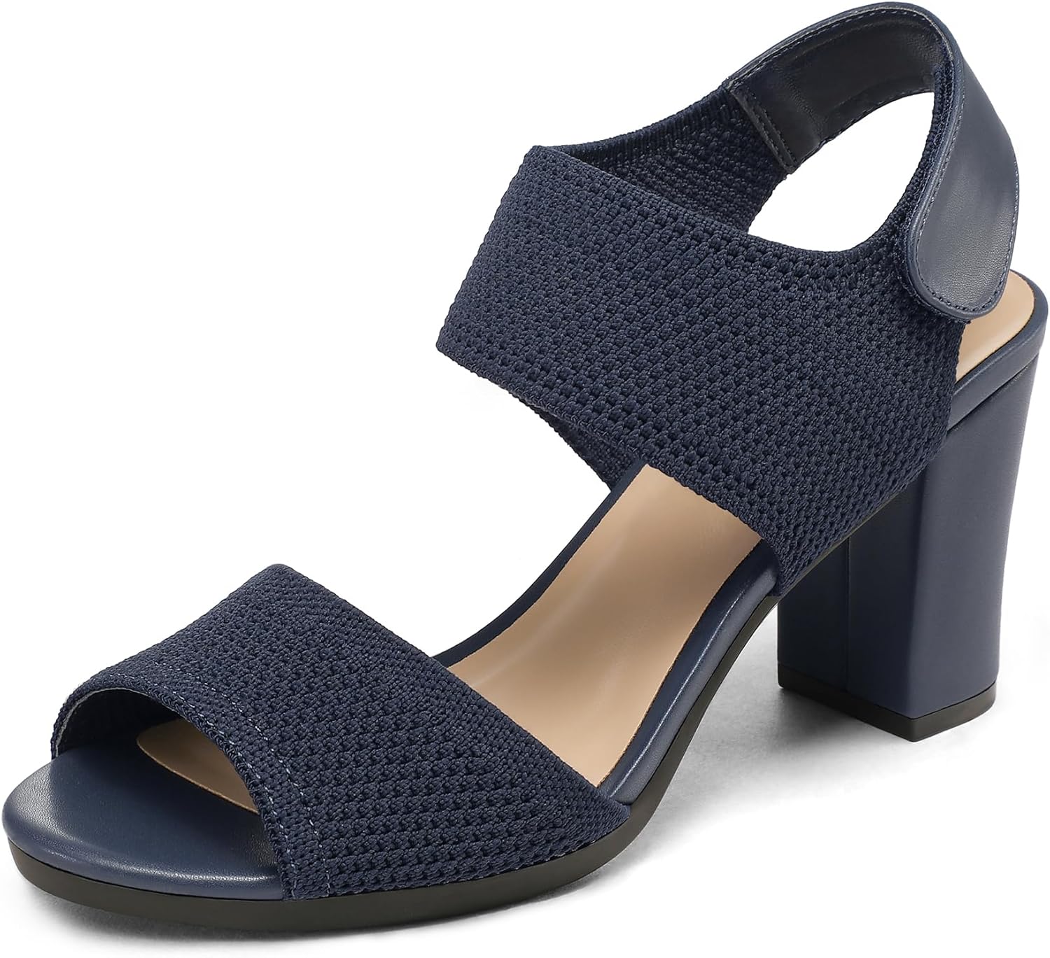 mysoft Women's Chunky Block High Heels Elastic Knit Open Toe Slingback Heeled Sandals