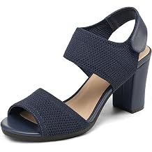 mysoft Womens Chunky Block High Heels Elastic Knit Open Toe Slingback Heeled Sandals