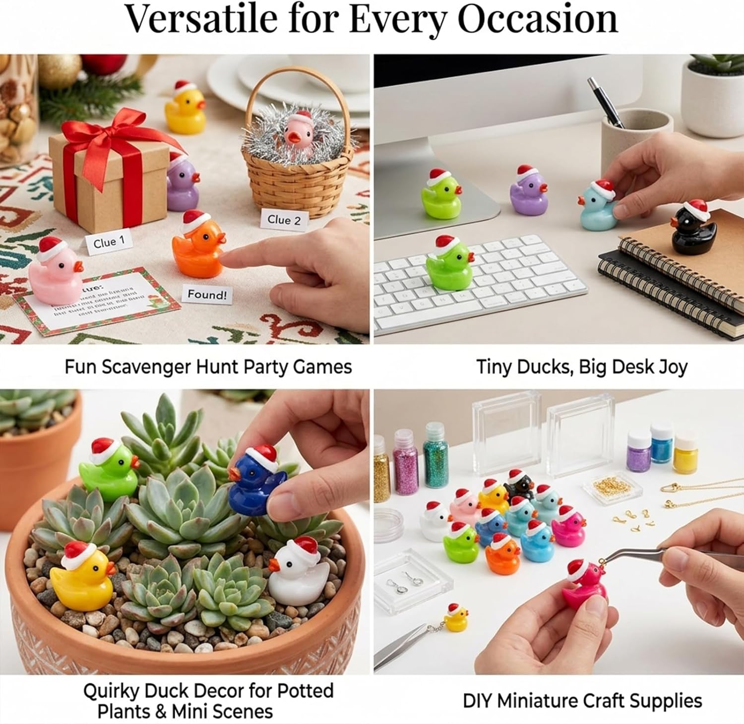 160 Pcs Christmas Mini Resin Ducks Tiny Santa Fairy Hat Duck Miniature Micro Landscape Garden Dollhouse Decor for Xmas Accessories DIY Craft Slime Party Gifts Prank Game Ornament Potted Plants