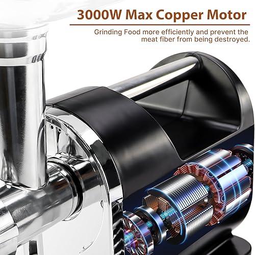 Miniatura 3 de Picadora de carne, máquina de relleno de salchichas, picadora eléctrica de carne máxima de 3200 W, picadora de carne resistente con kit de