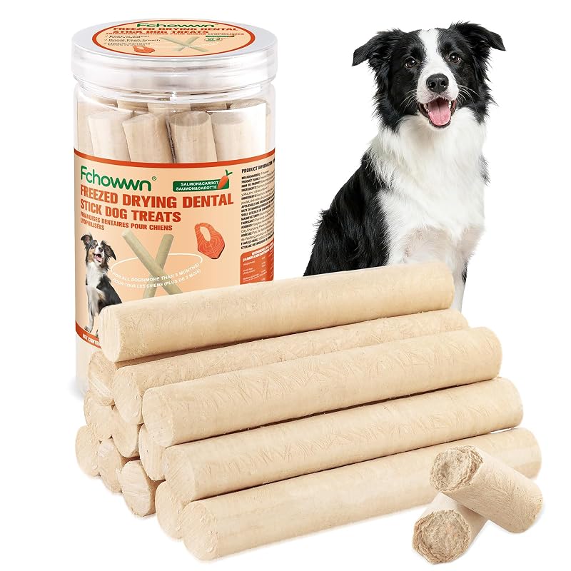 Petisco mastigável para cães com salmão e cenoura Fchowwn, sem cereais, 90 g