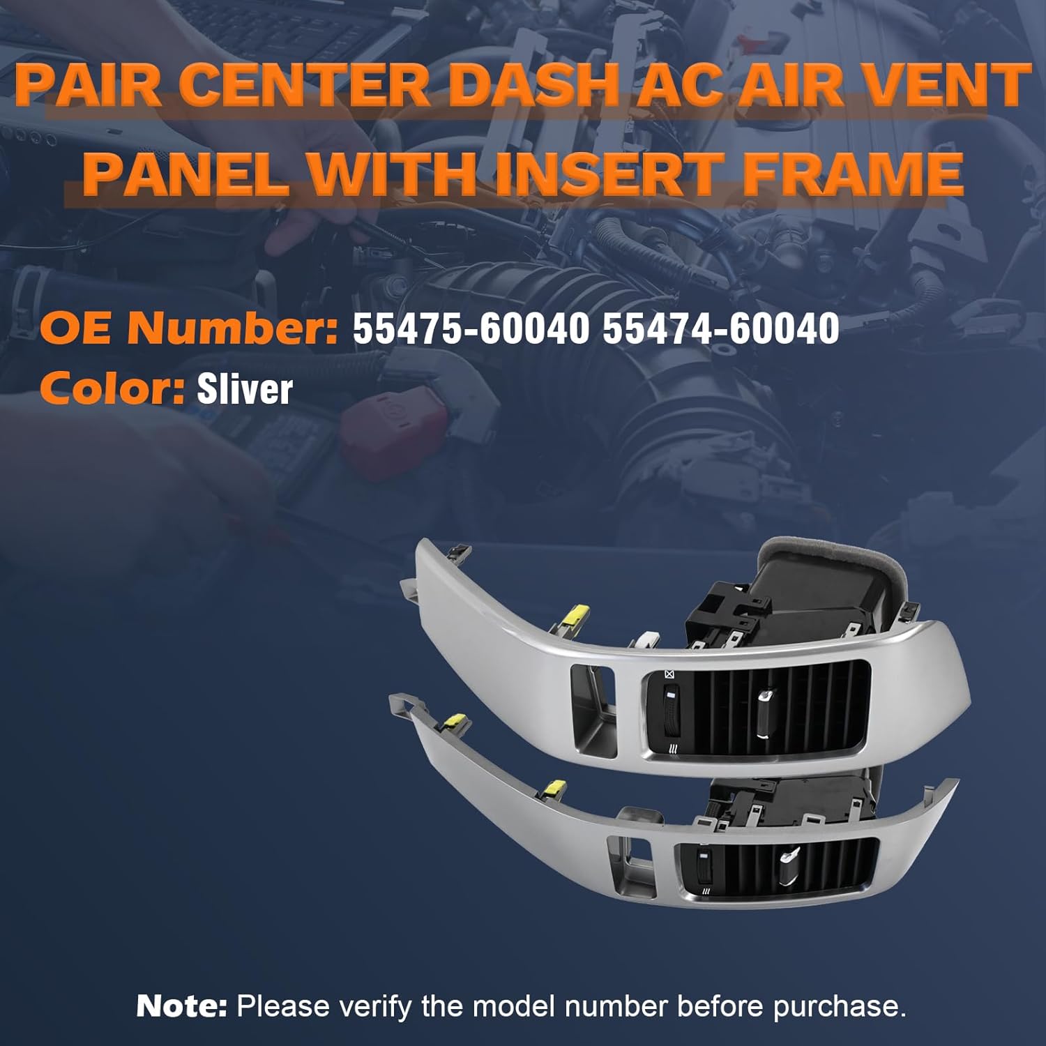 Center Dash AC Air Vent Trim Panel with Insert Frame Compatible with 2003-2009 Toyota Land Cruiser Prado 120 Lexus GX470 Replaces 55475-60040 55474-60040 Left and Right (Silver)
