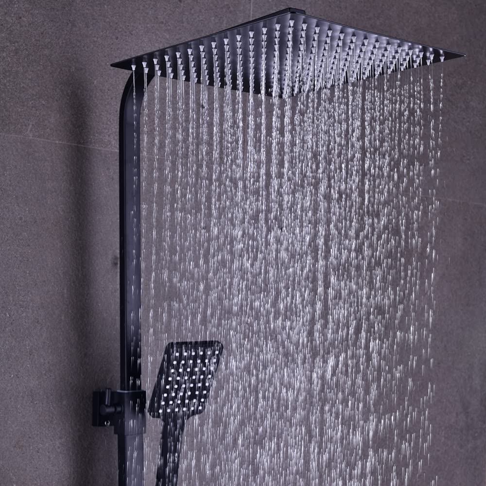 Duscharmatur Duschsystem Schwarz Duschset mit Thermostat Dusch Set Regendusche Brauseset Mit Handbrause 30x30cm Duschkop+Kopfbrause