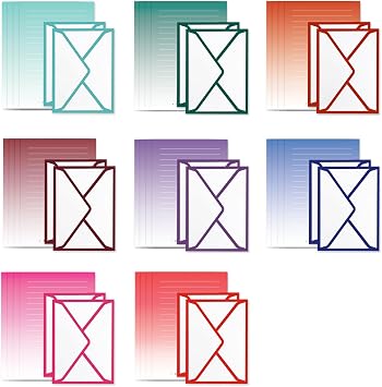 32 Lined Writing Stationery Paper with 16 Envelopes, Colorful Designs for Writing Letter, Notes, Invitations, 8 Different Style 7.67 x 5.4"