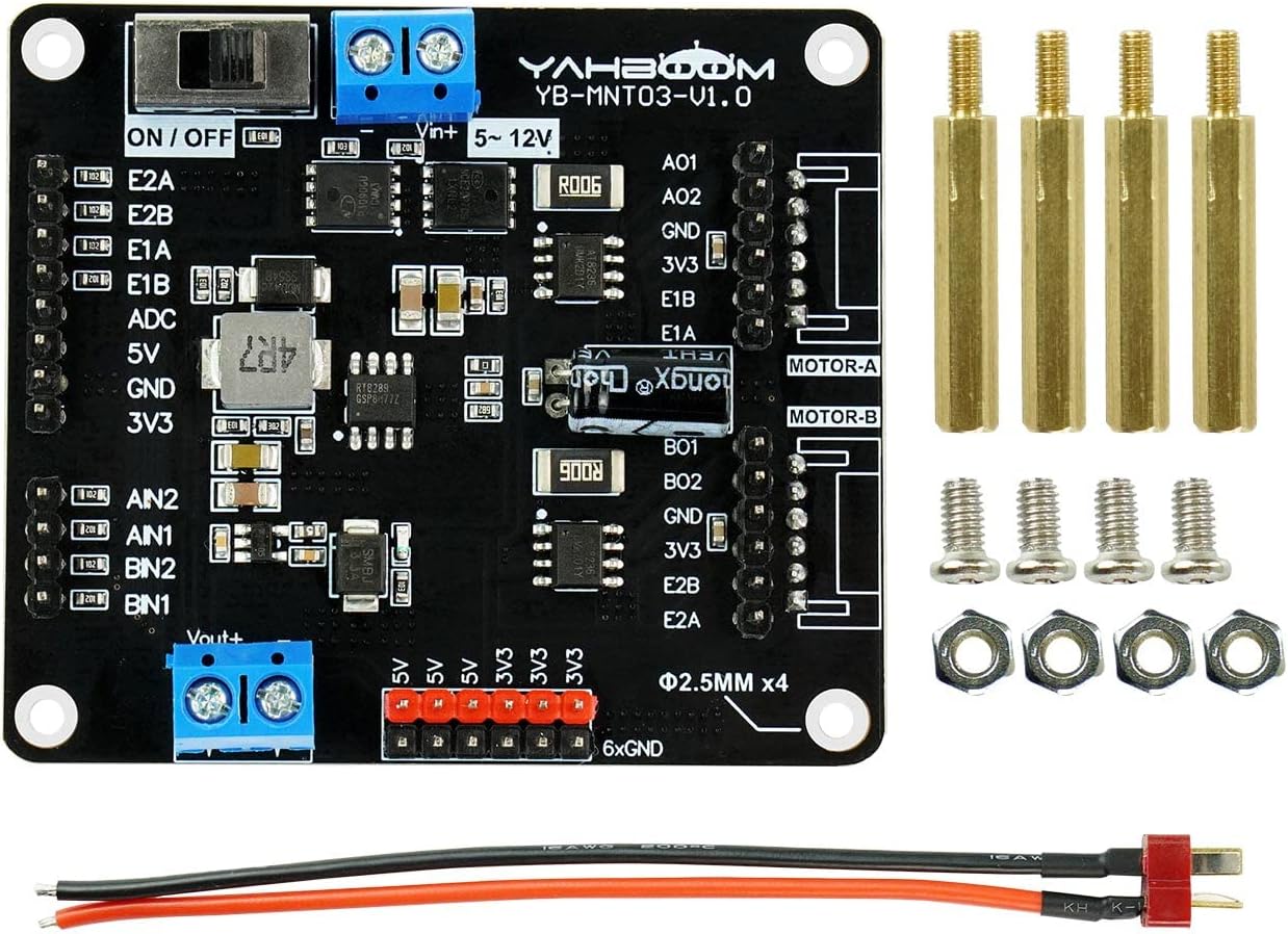 Yahboom Dual Motor Drive Controller Board Module AT8236 Dual H-Bridge DC Stepper for Arduino Raspberry Pi STM32 (Motor Drive Module+ Power Cable)