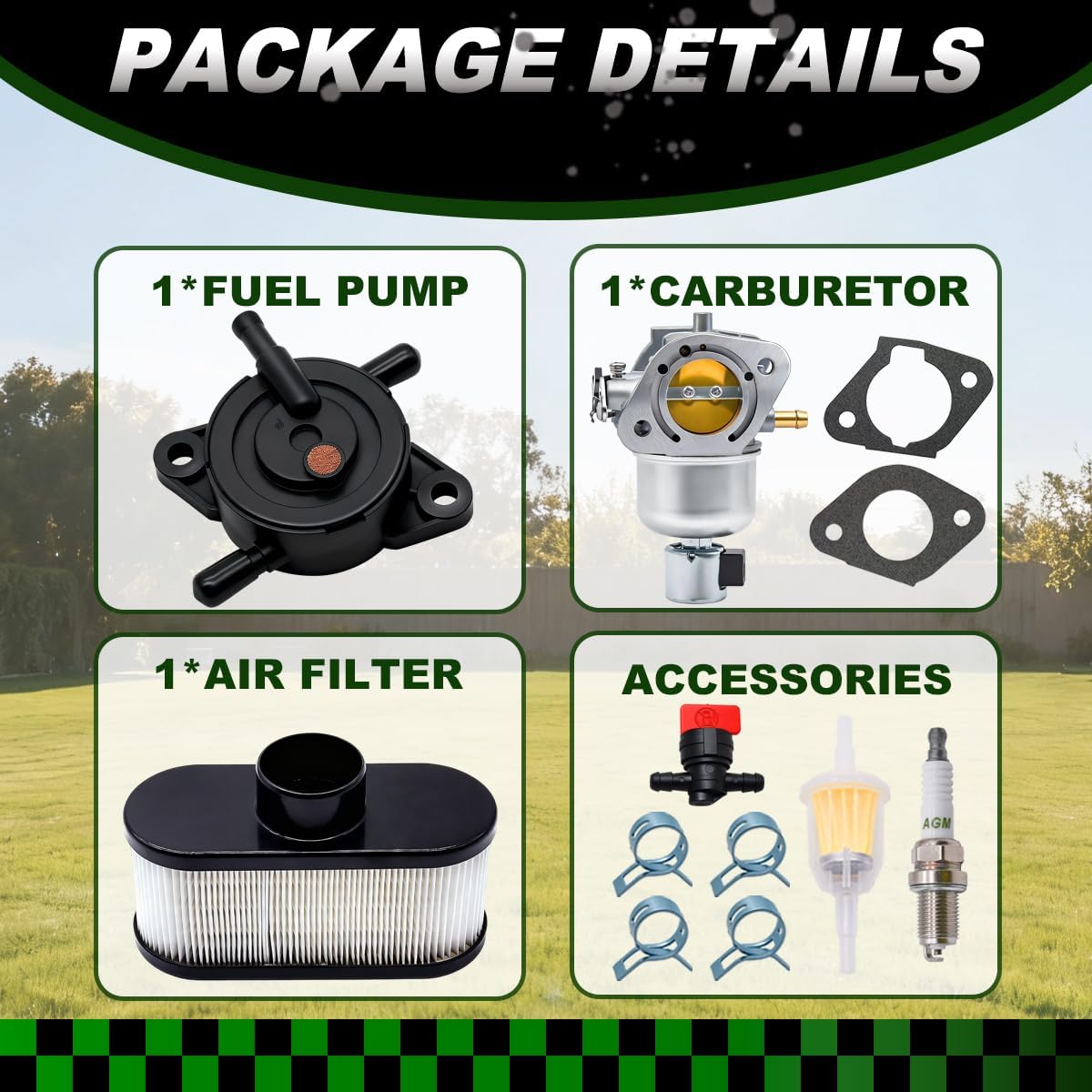 15004-0985 15004-0829 Carburetor Fit for Kawasaki FR651V FS651V FR691V FS691V，for John Deere X320 X324 X380 Husqvarna Z254f Toro SS-5050 SS-5000，Carb With Fuel Pump Air Filter Replace 15004-7063