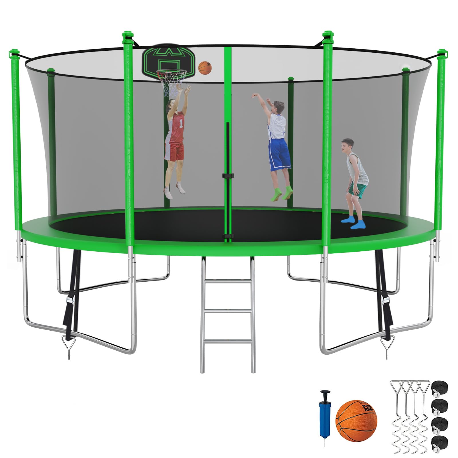SKYUP Tranpoline 1500LBS 16 15 14 12 10 8 FT Tranpoline for 7-10 Kids and Adults, Windproof Outdoor Tranpoline with Enclosure Net, Basketball Hoop,