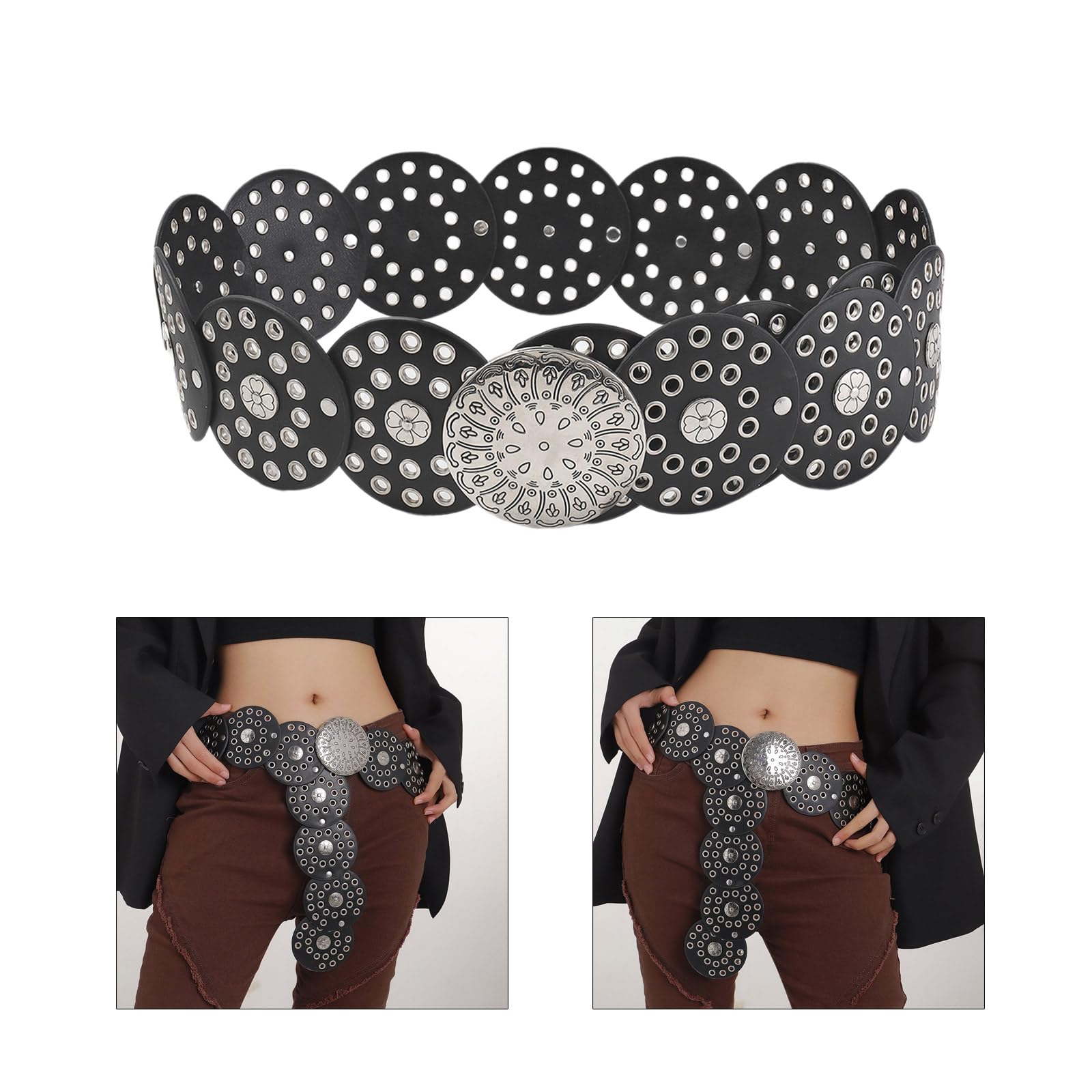 Cinturón de Cuero de PU Occidental, cinturón de Cintura Ajustable de Longitud para niñas y Mujeres, cinturón con Ojales para Abrigos, Faldas, Vaqueros, Decoraciones