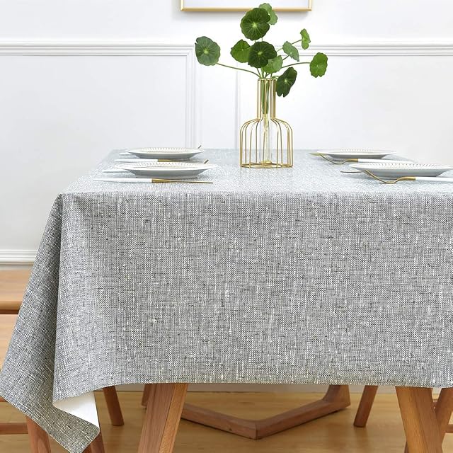 Yofori Table Cloth Wipe Clean Grey Wipeable Tablecloth PVC Waterproof Table Cover Plastic Table Protecter for Kitchen Outdoor (137x137cm, Grey)