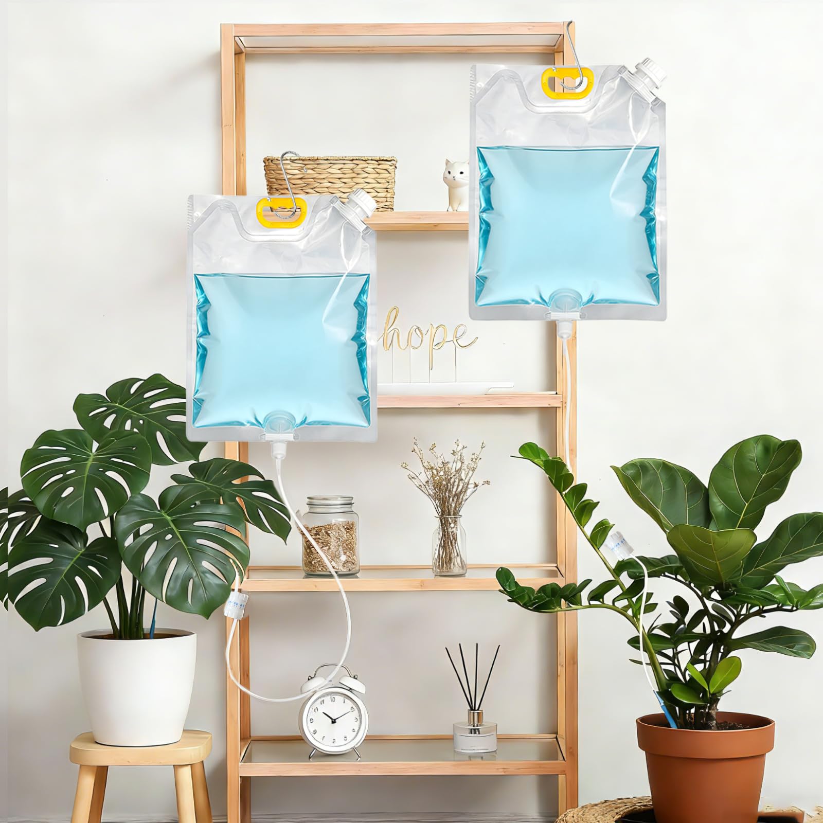 5PCS Bolsa de Riego Por Goteo, 5L Bolsa Dispositivos Automáticos de Riego Para Plantas con Flujo Ajustable, Sistema de Riego Automático, para Vacaciones Plantas Riego Huerto Macetas Exteriores