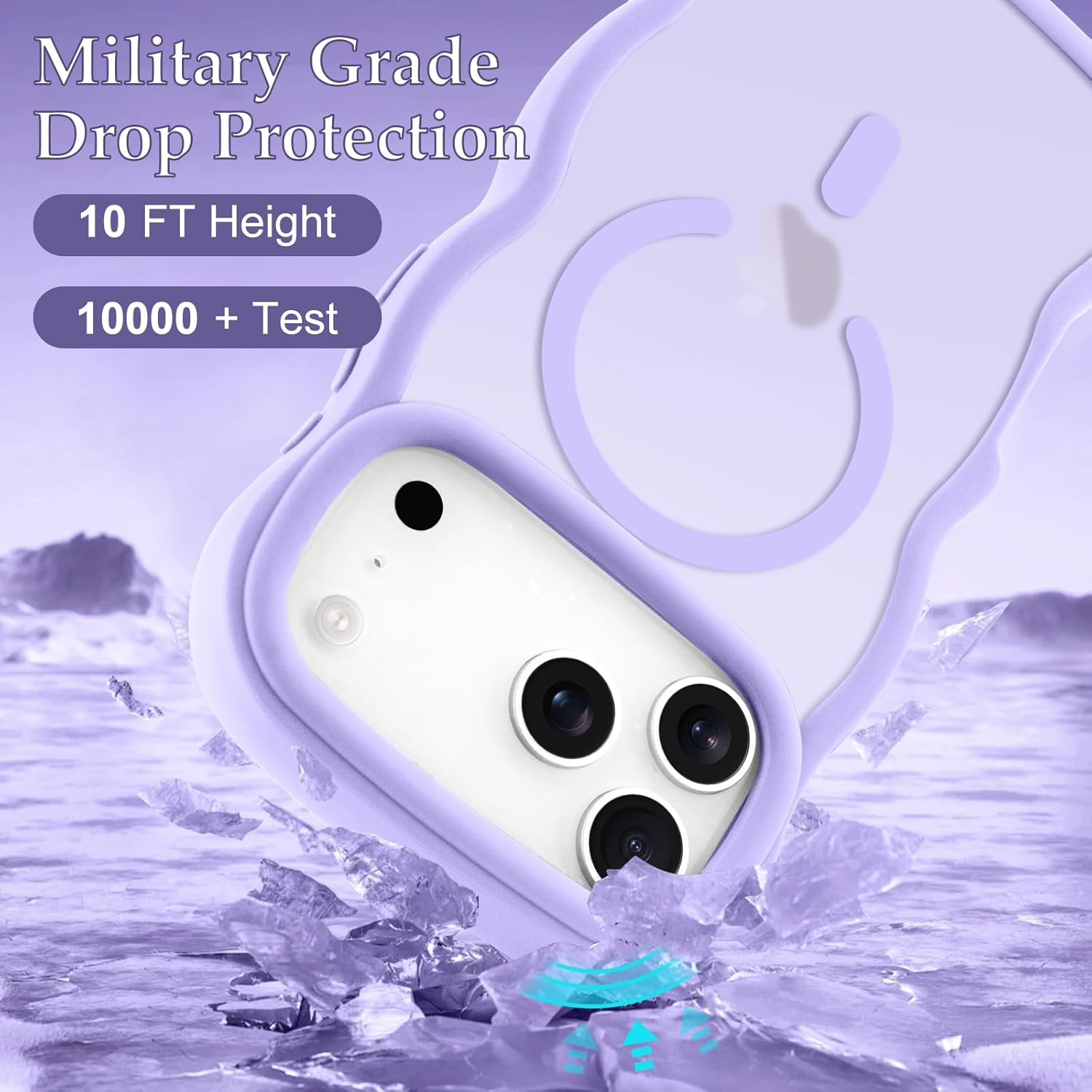 for iPhone 17 Pro Max Case, Curly Wavy Frame Hard Translucent Matte Clear Back Cover for Women Men Compatible with Magsafe Shockproof TPU Bumper Phone Case for iPhone 17 Pro Max, Lavender - Image 4