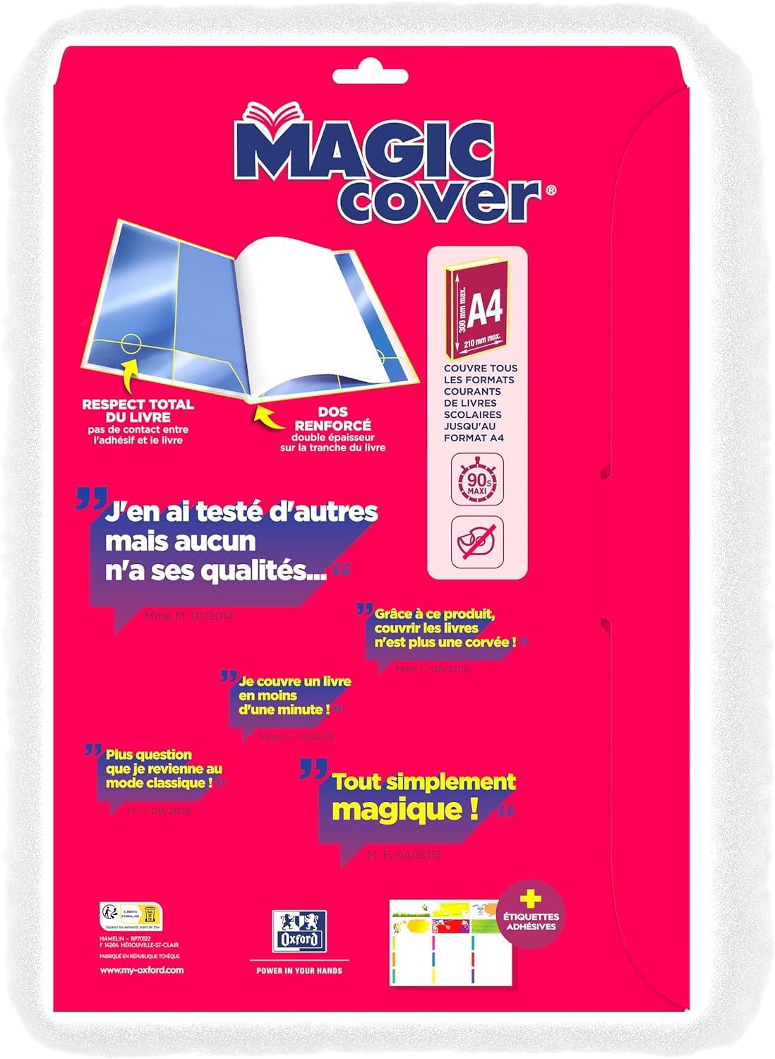 OXFORD Lot de 10 Feuilles Couvre-livres Magic Cover A4 PVC Lisse Epaisseur 7,5/100ème Incolore