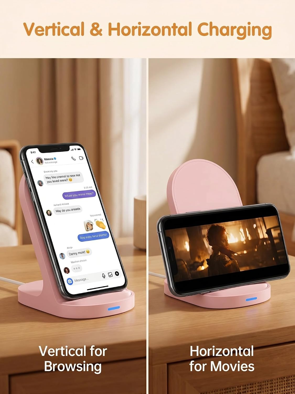 YW YUWISS 15W Fast Wireless Charger Wireless Phone Charger Stand Compatible with Apple iPhone 14 13 12/12 Pro Max/ 11Pro/11Pro Max, Compatible with Samsung Galaxy S22 S21 S20 (Rose Gold)
