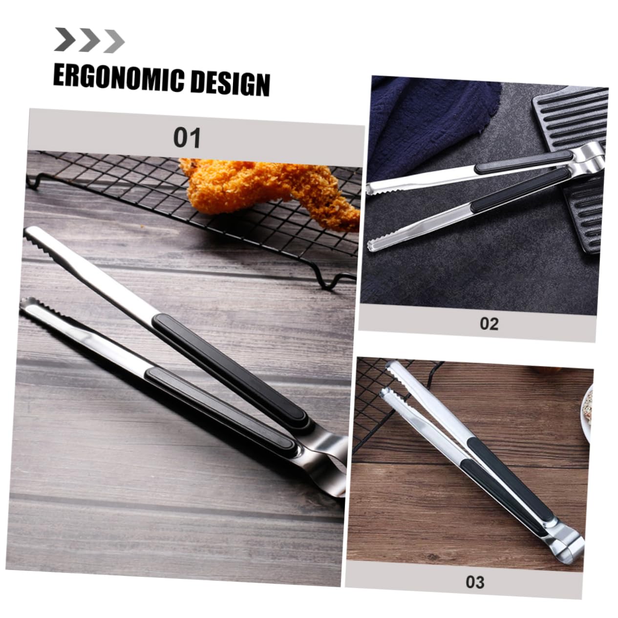 UKCOCO 3 Series Pinzas De Cocina De Inoxidable Antideslizantes Utensilios De Barbacoa Pinzas Multifuncionales Para Asar Y Servir Alimentos 4 Piezas X 3