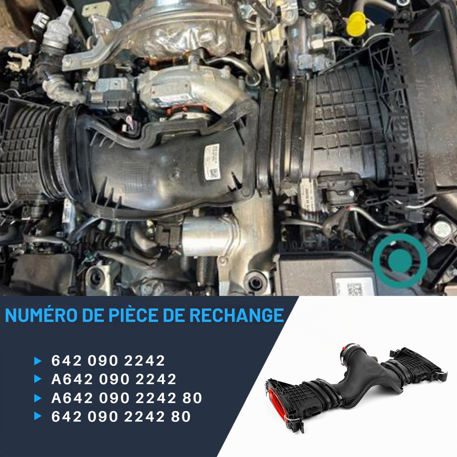 Débitmètre d'air massique 5 broches OE# 6420902242 0281006488 Compatible avec Benz GL350 2016 GLE350D 2016 GLS350D 2017 Tuyau d'admission d'air
