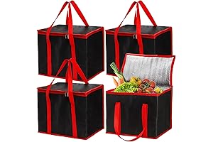 4 Pack Insulated Reusable Grocery Bags with Zippered Top and Baseboard