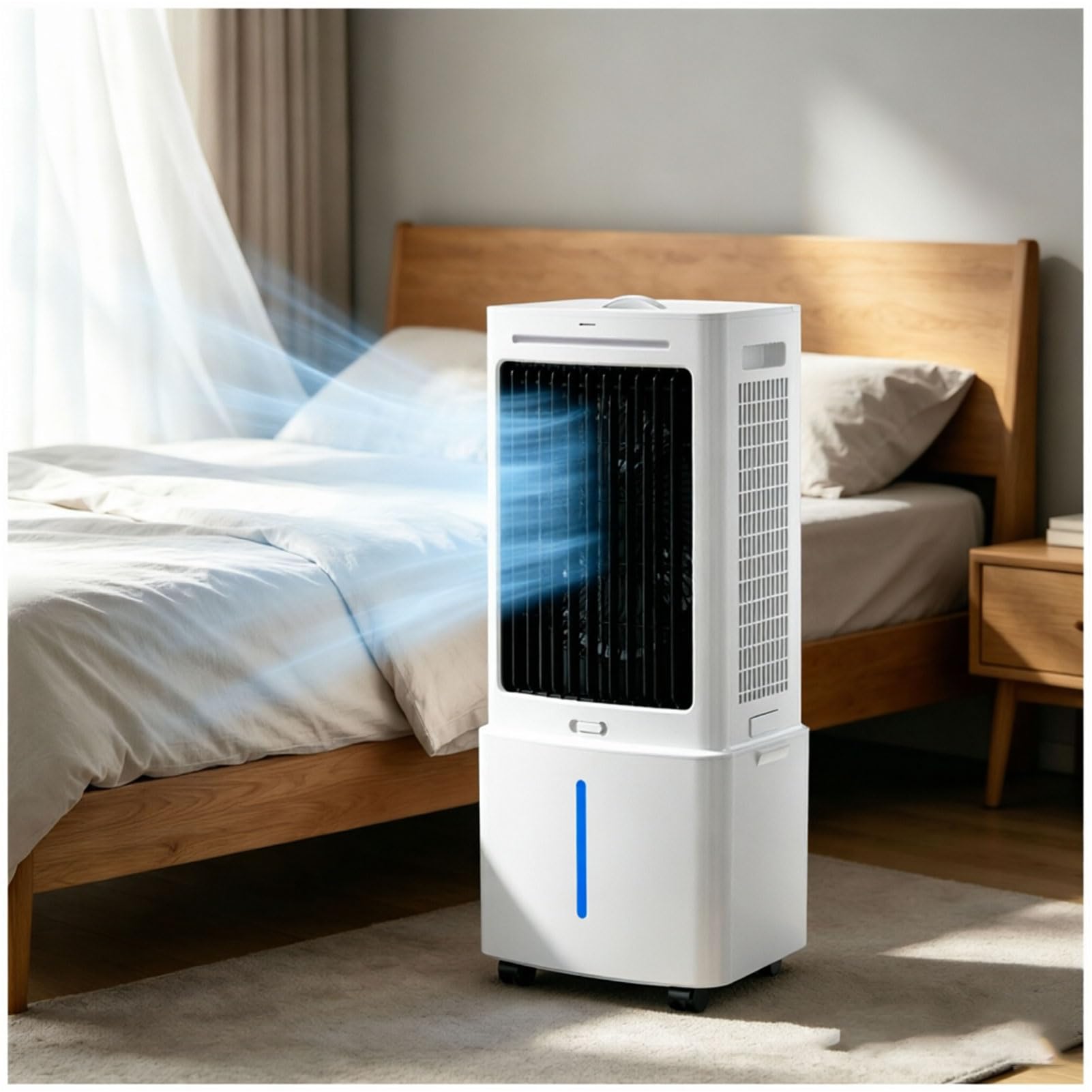 Evaporative Air Cooler Portable, 25L Tank, 3-Speed Swamp Cooler with Remote, Airflow distance 10m, 12H Timer & Ice Packs, Mobile Air Cooler Fan for House Restaurant Garage Patio