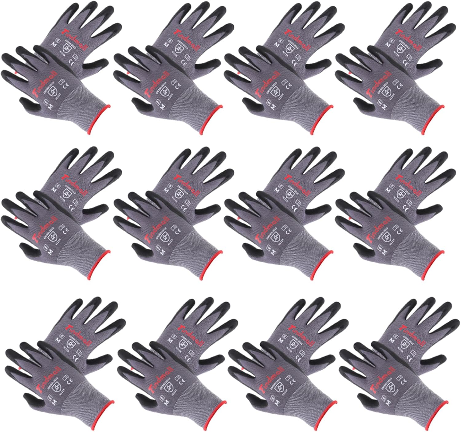 findmall 12 Pairs Medium Work Gloves Seamless Knit Glove Gardening Gloves Women Men Fit for Warehousing and Logistics, Construction Sites, Horticultural Planting