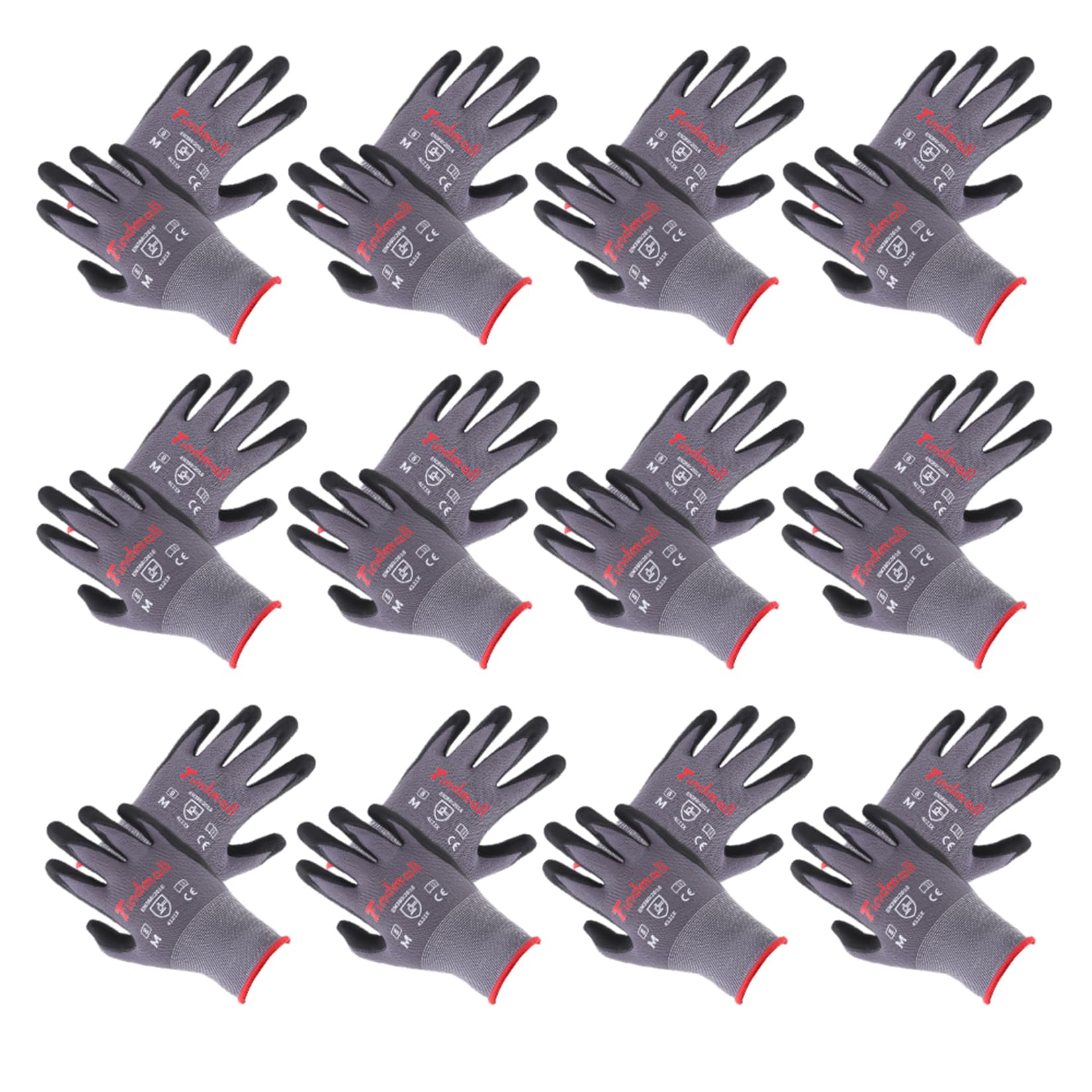 findmall 12 Pairs Medium Work Gloves Seamless Knit Glove Gardening Gloves Women Men Fit for Warehousing and Logistics, Construction Sites,