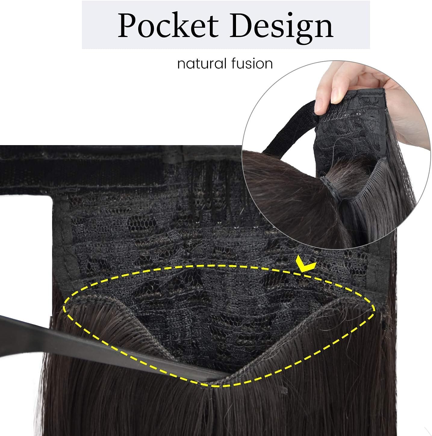 FESHFEN Straight Ponytail Extensions Long Wrap Around Ponytail Synthetic Clip in Pony Tail Hair Extensions Ash Blonde Hairpiece for Women 24 inch - Image 5