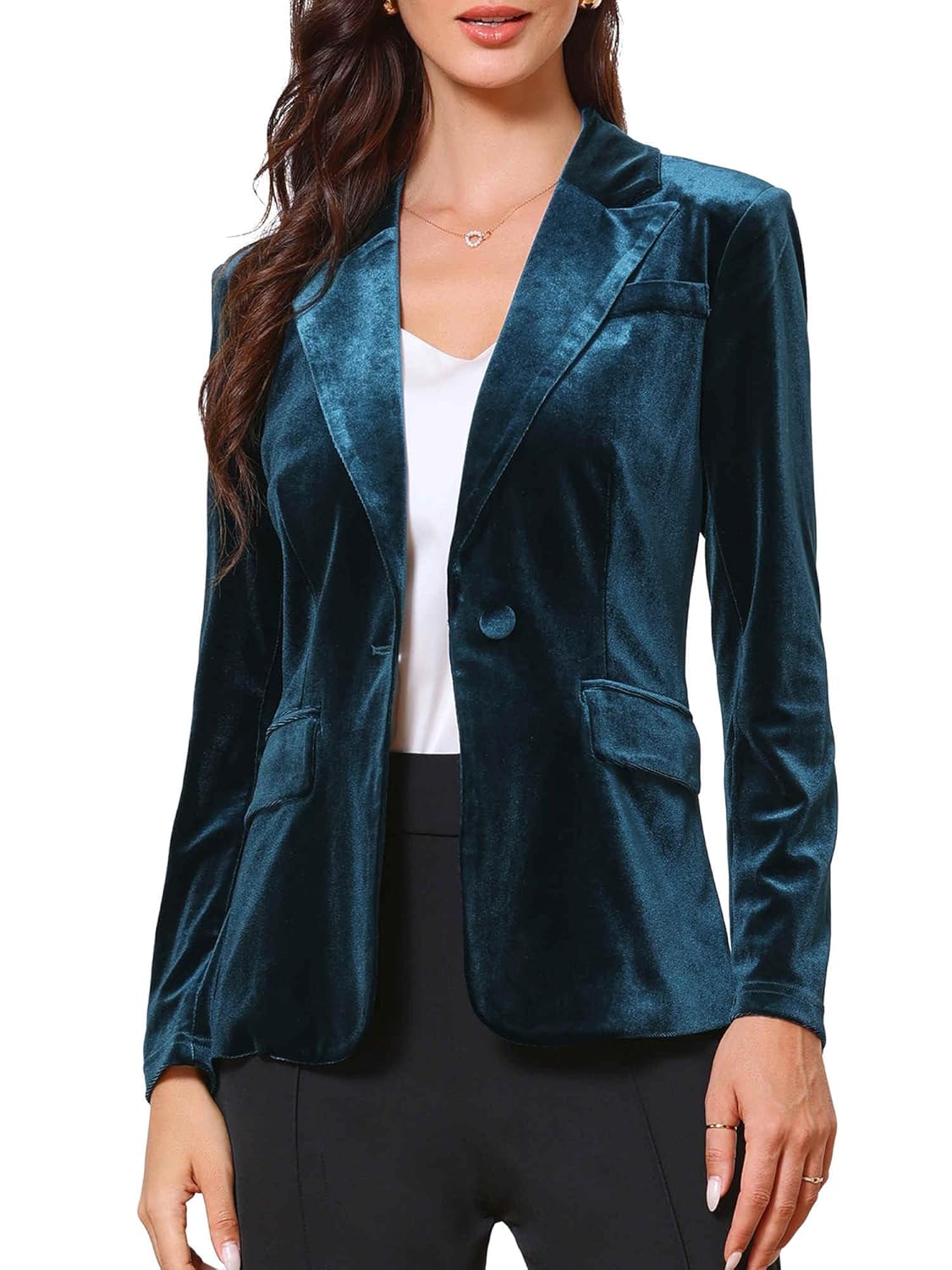 Allegra K Velvet Blazer for Womens Spring 2026 Notched Lapel Long Sleeve One Button Dressy Office Blazers