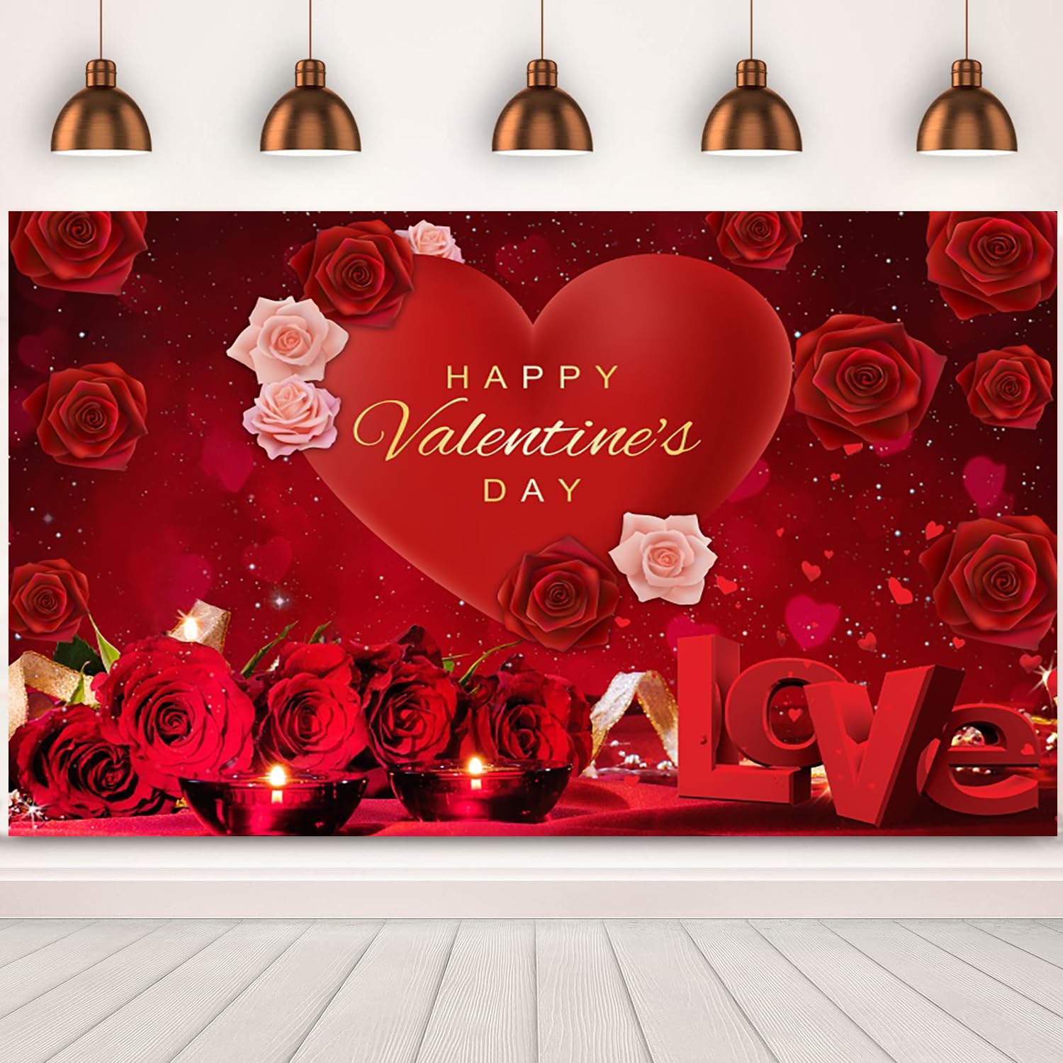 3.6x3m Telón de Fondo San Valentín Rojo Rosa Flor Amor Corazón Feliz Día de San Valentín Tema Fotografía Fondo Boda Aniversario Ducha de Novia Día de la Madre Decoraciones Fiesta Photo Booth Props